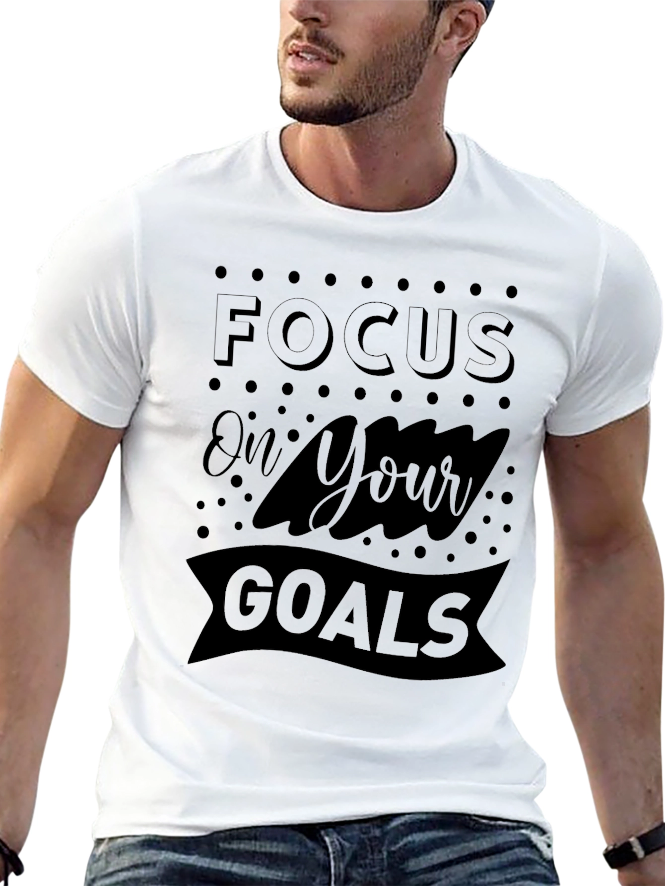 Black Focus on Your Goals Graphic Print Men's Black T-Shirt view 13