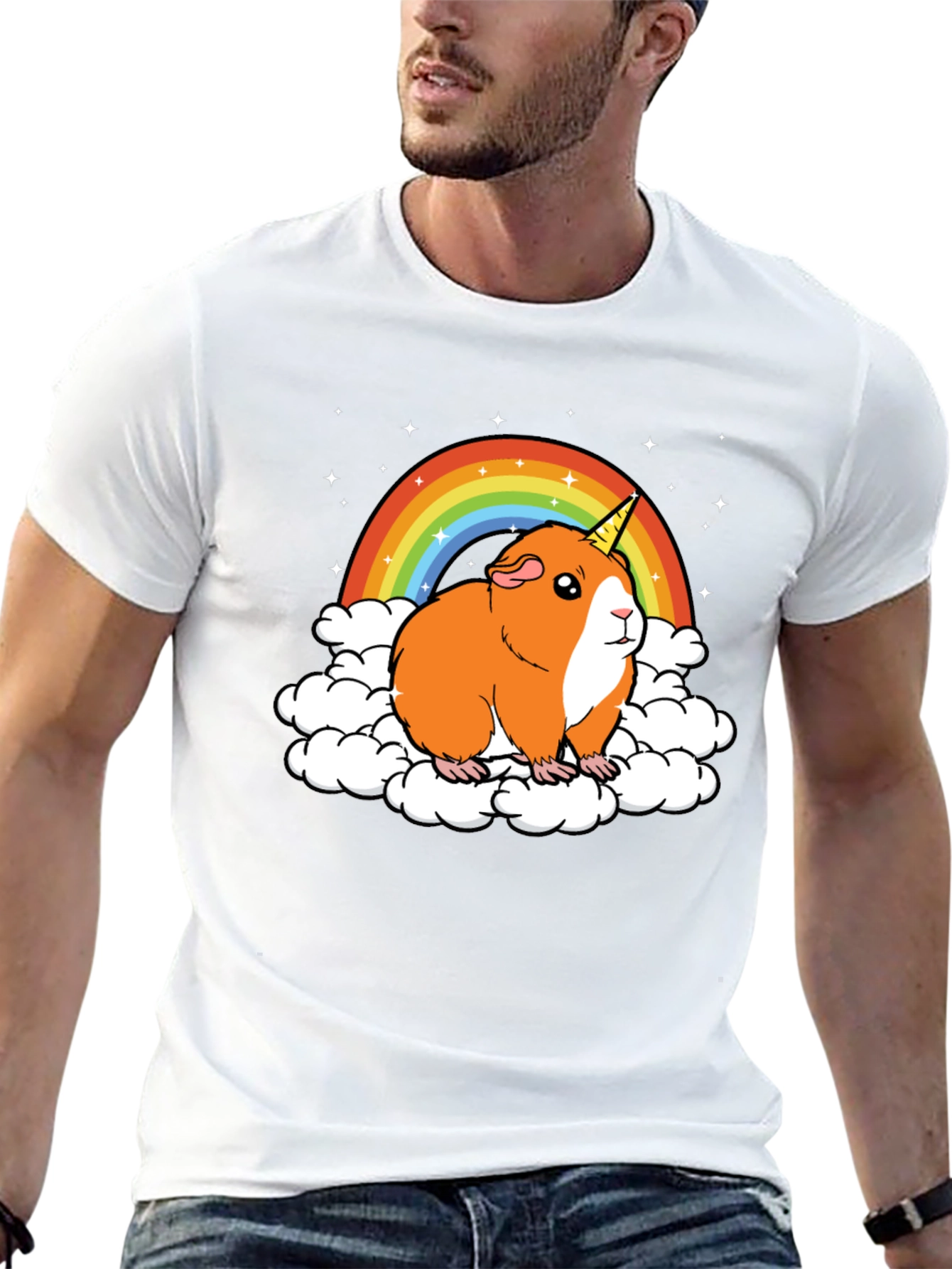 Black Guinea Pig Unicorn Rainbow Graphic Tee view 13