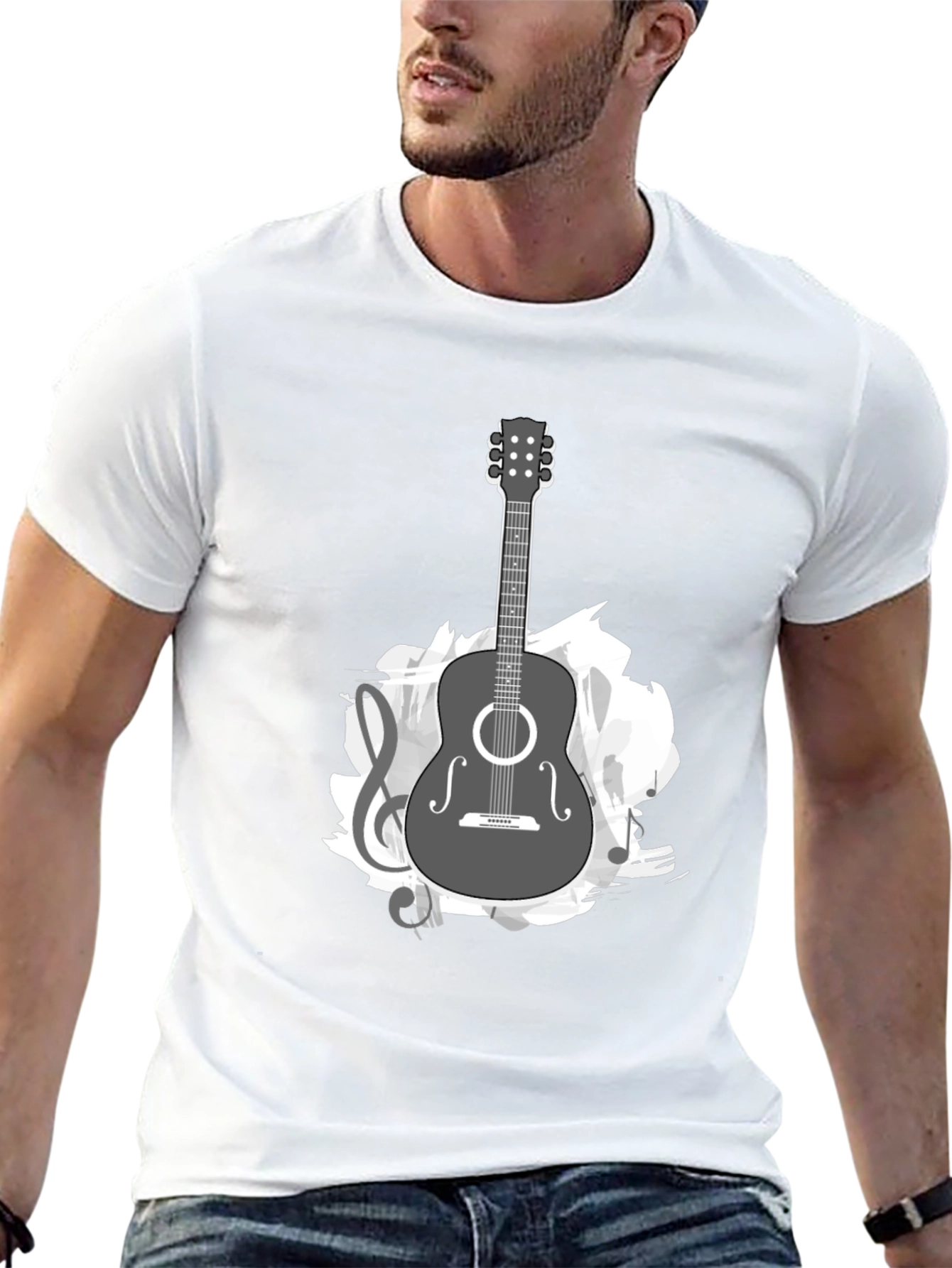 Black Guitar Music Graphic Tee - Black Cotton T-Shirt view 13