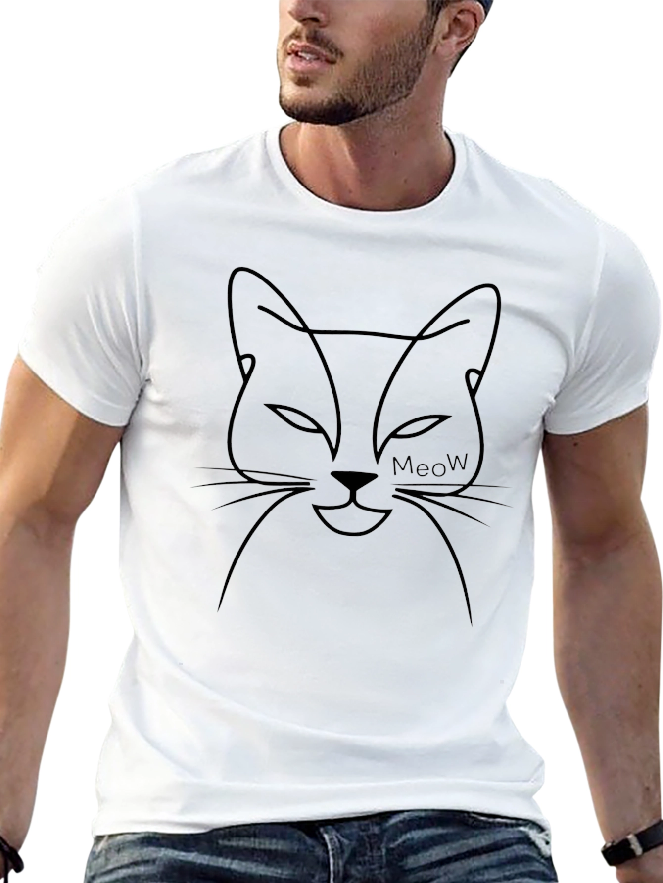 Black Minimalist Cat Face Tee - Soft Cotton Blend view 13