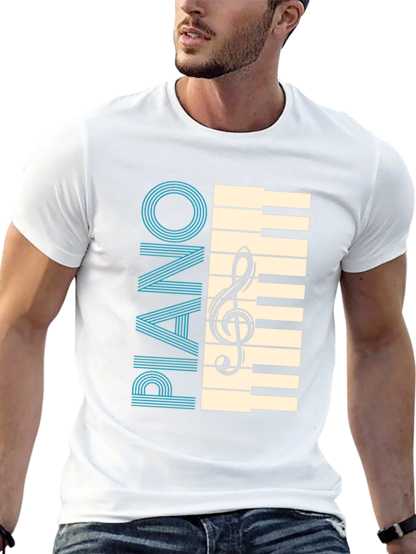 Black Piano Keys & Clef Graphic T-Shirt - Musician's Style view 13