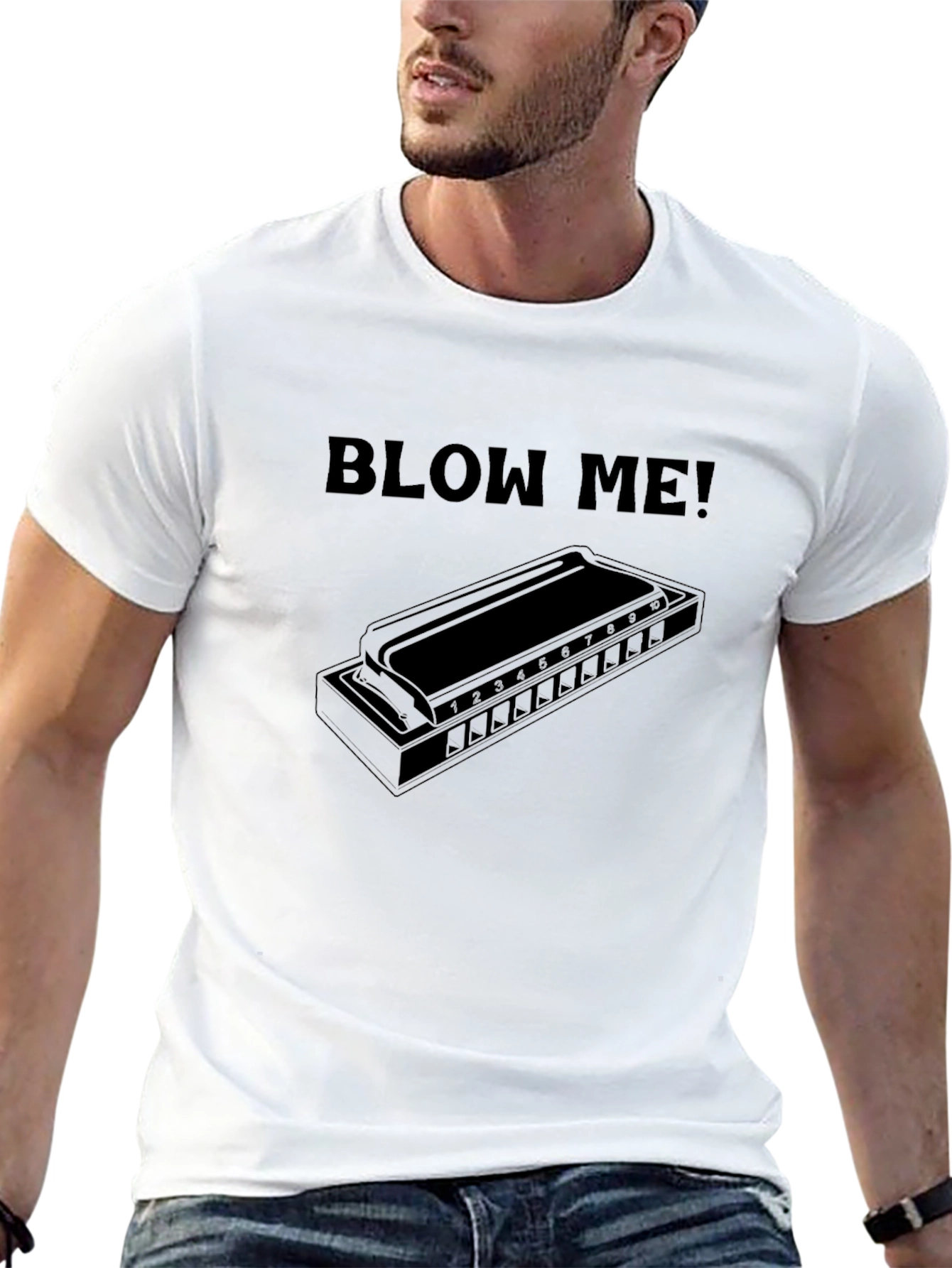 Black Blow Me Harmonica T-Shirt - Music Lover's Tee view 13