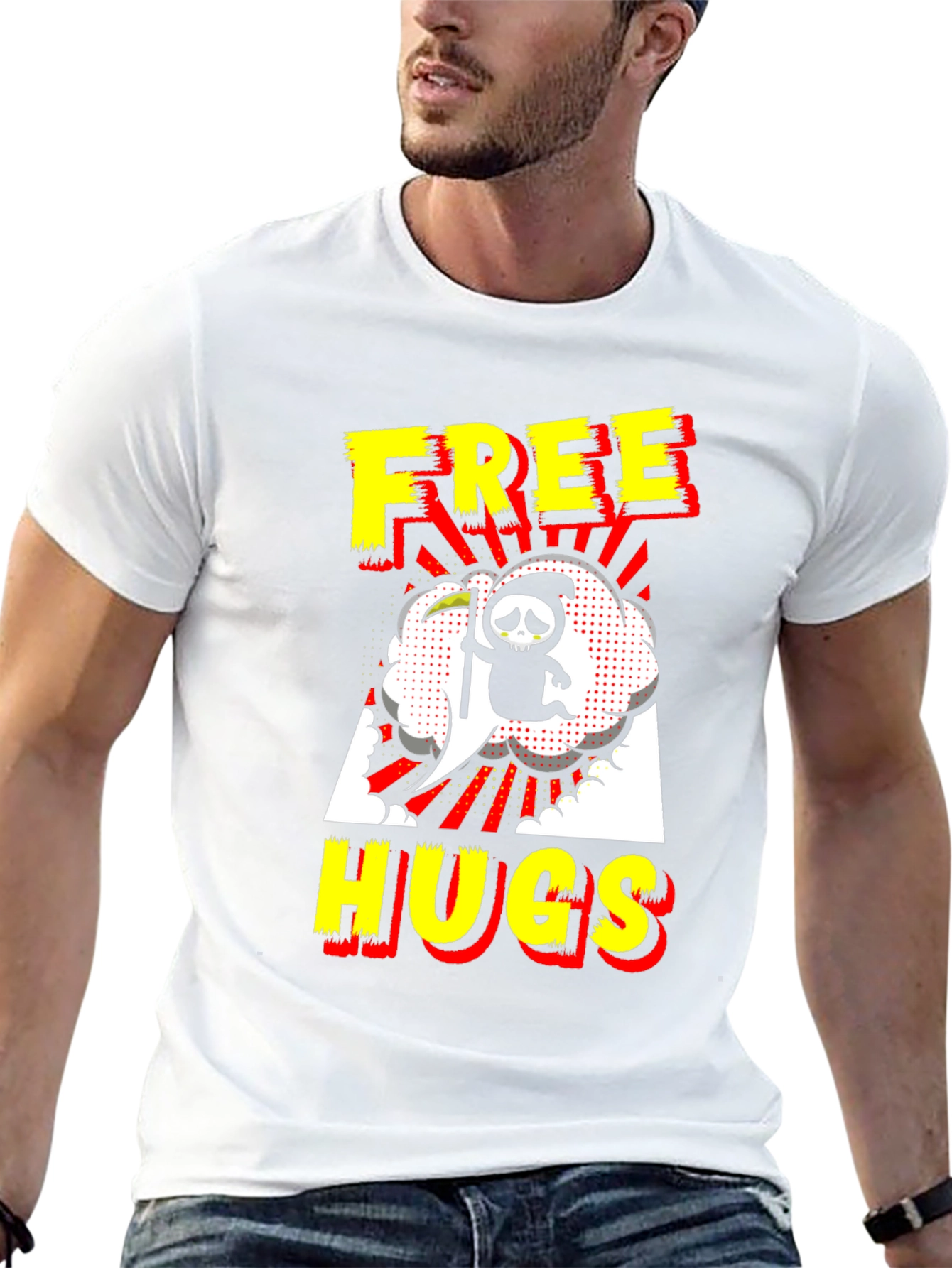 Black Free Hugs Grim Reaper Black T-Shirt view 13