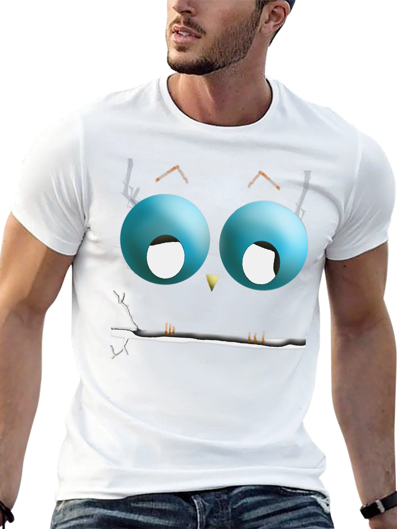 Black Cartoon Owl Eyes T-Shirt - Men's Black Graphic Tee view 13