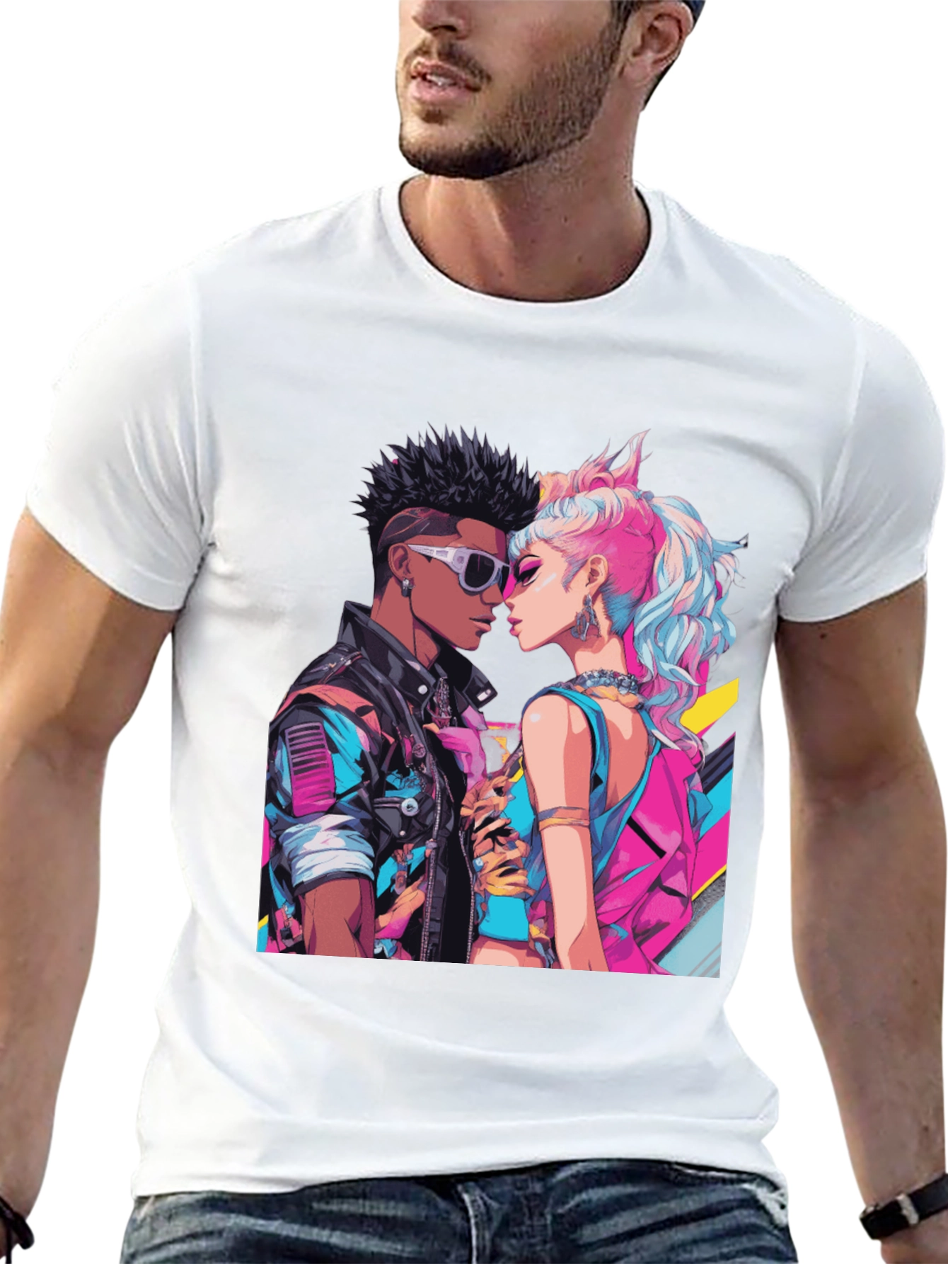 Black Retro Romance Graphic Tee - Cool Couple T-Shirt view 13
