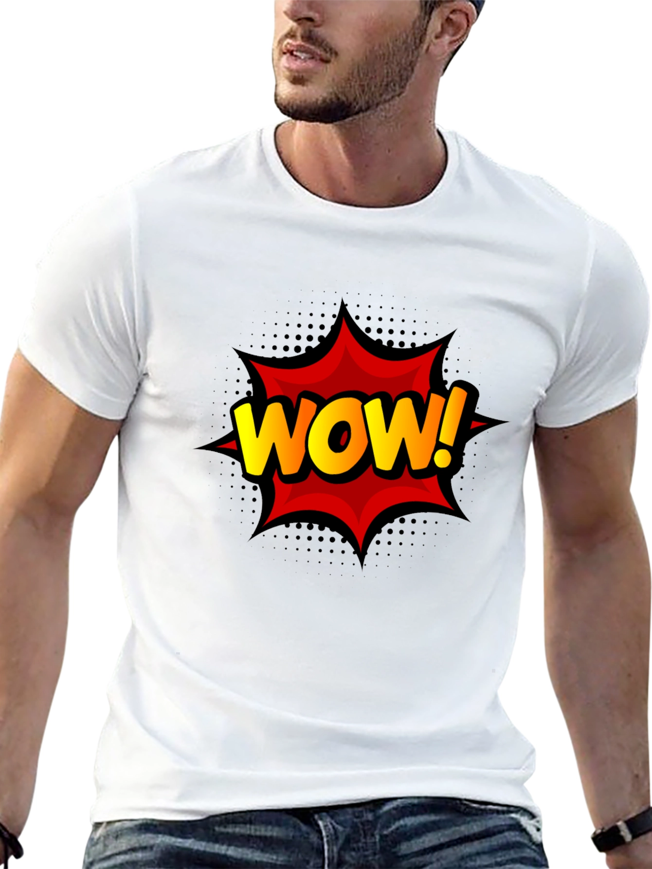 Black WOW! Graphic Print Tee - Black Cotton T-Shirt view 13