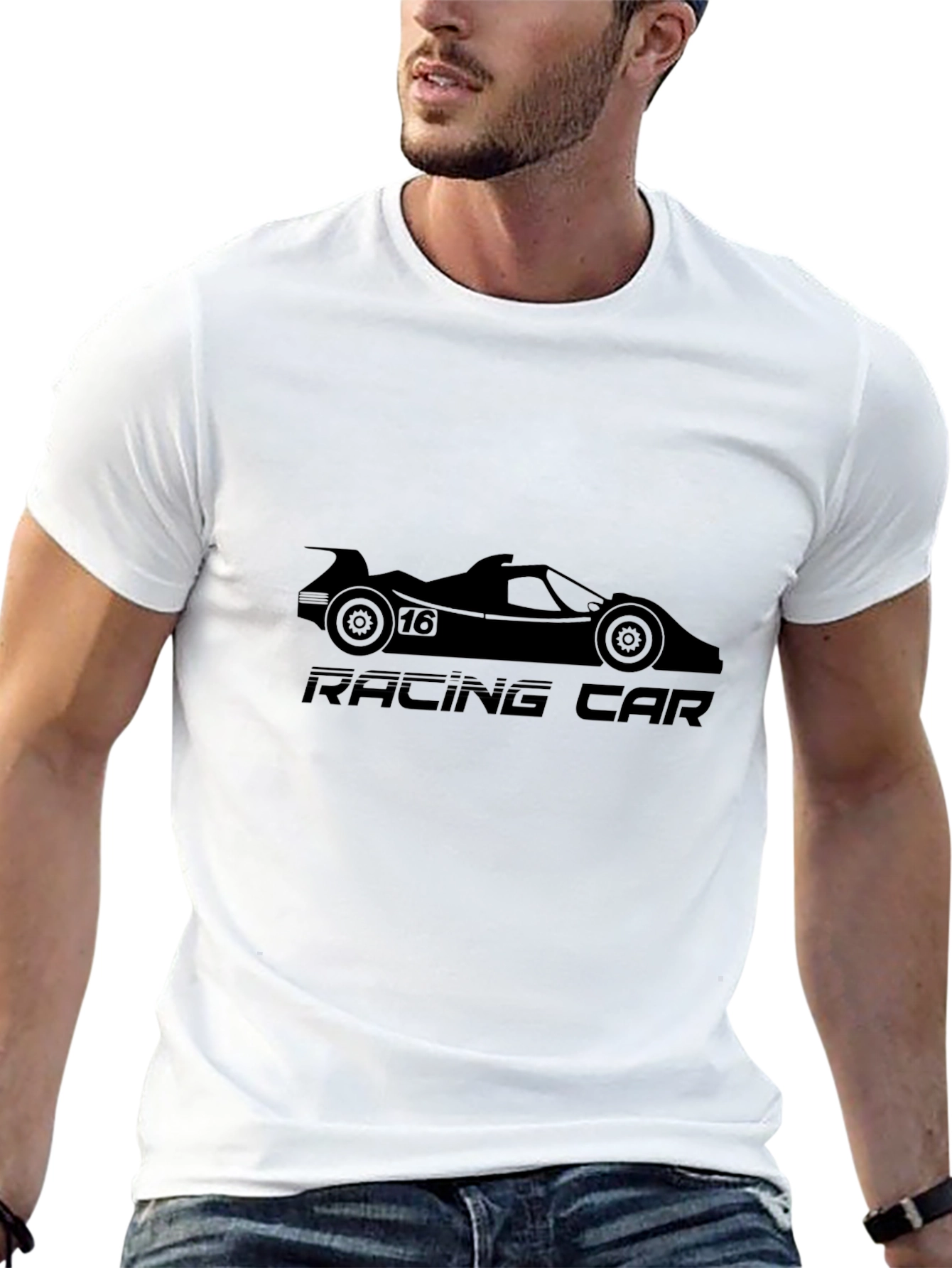 Black Racing Car Graphic Tee - Black Cotton T-Shirt view 13