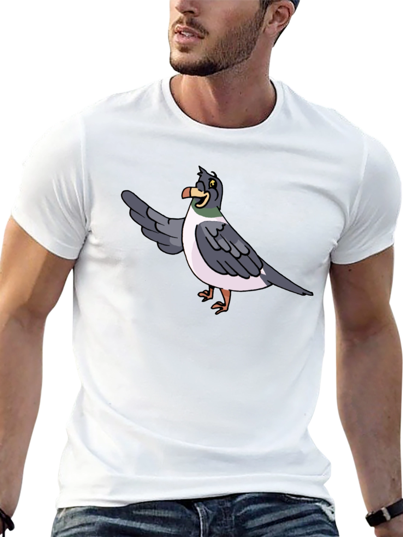 Black Funny Pigeon Cartoon Graphic Tee - Black view 13