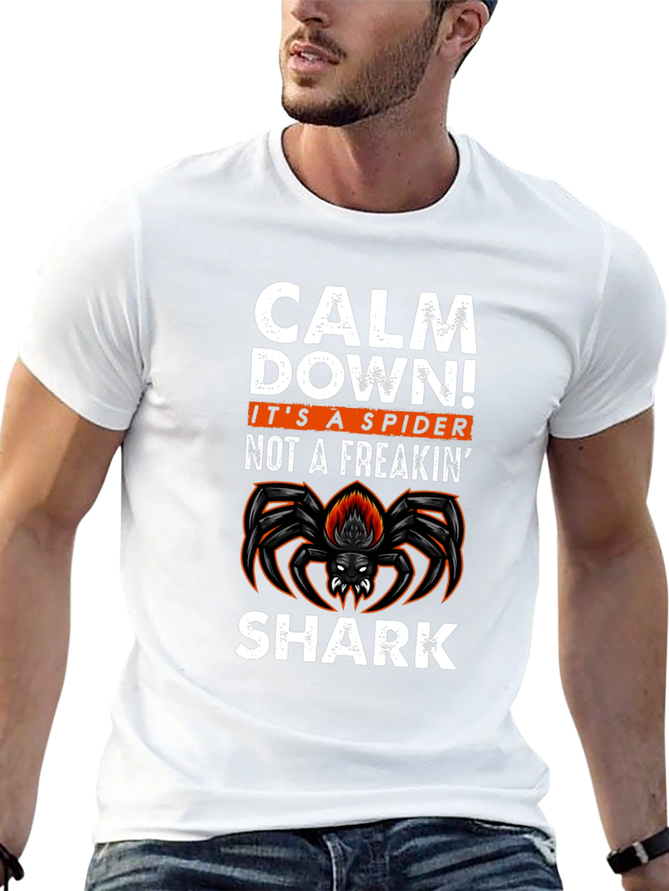 Black Calm Down Spider Graphic Tee -  Funny Halloween T-Shirt view 13