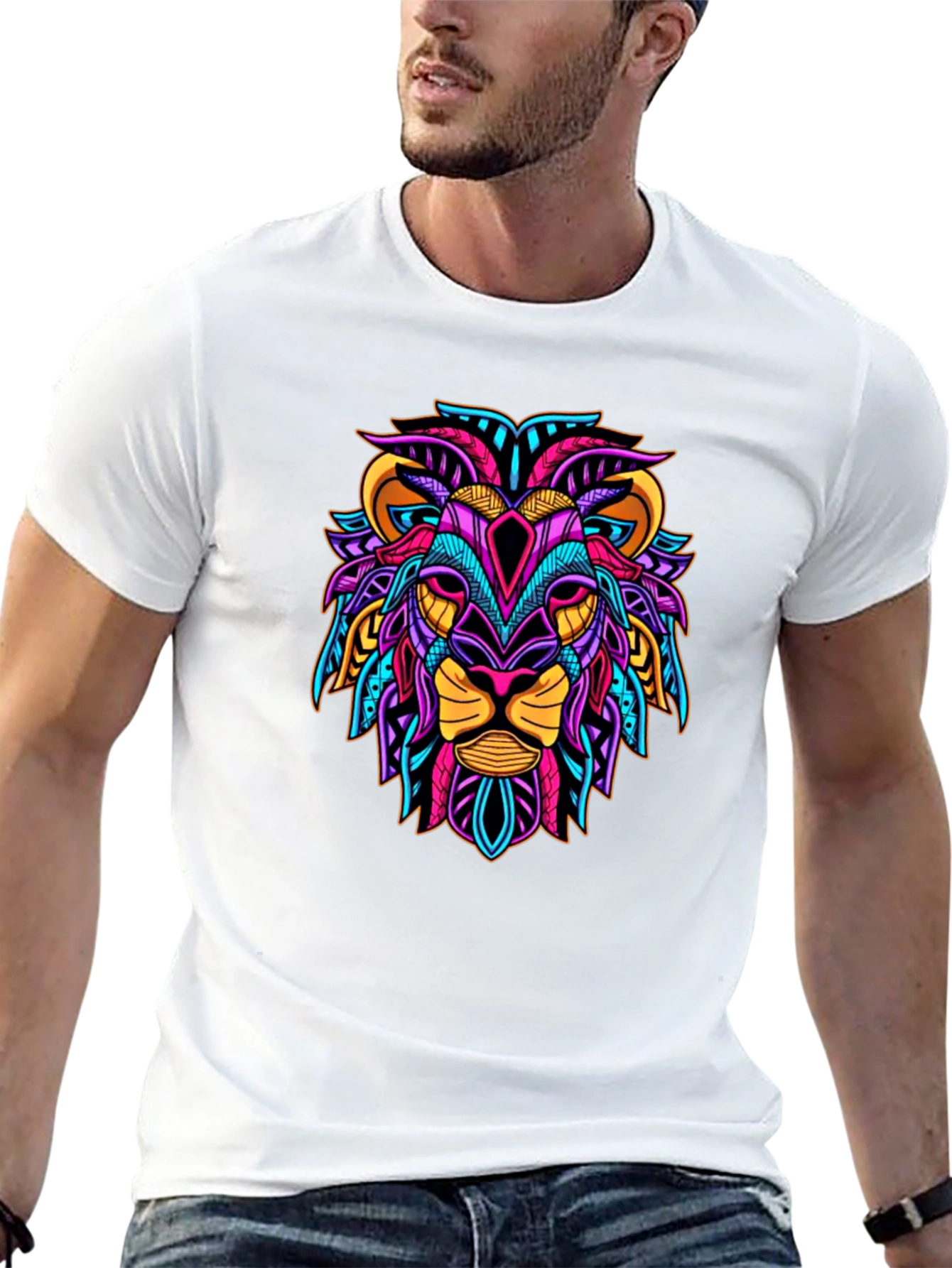 Black Vibrant Lion Graphic Tee - Unique Design view 13