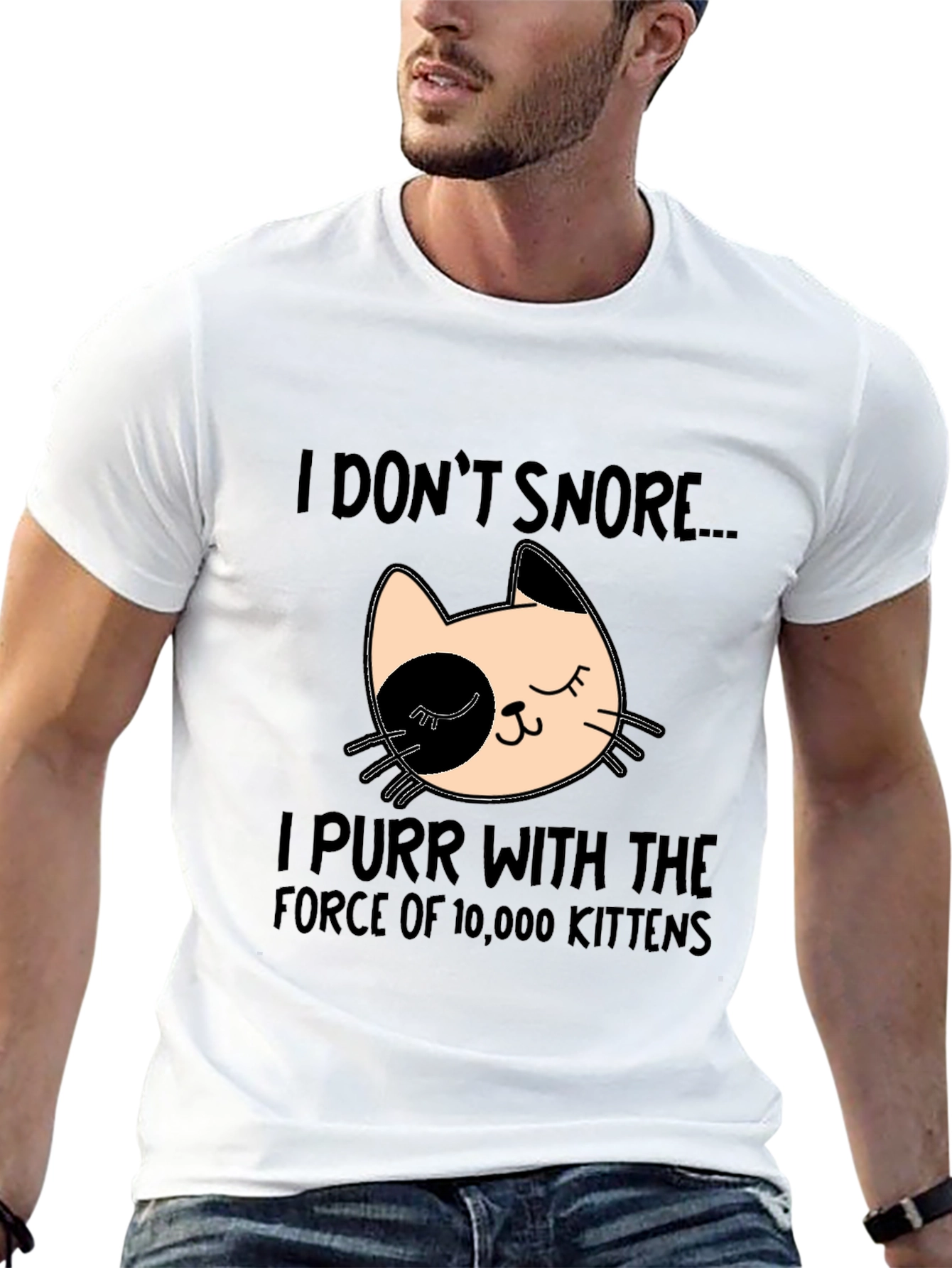 Black Funny Cat Purr T-Shirt - I Don't Snore view 13