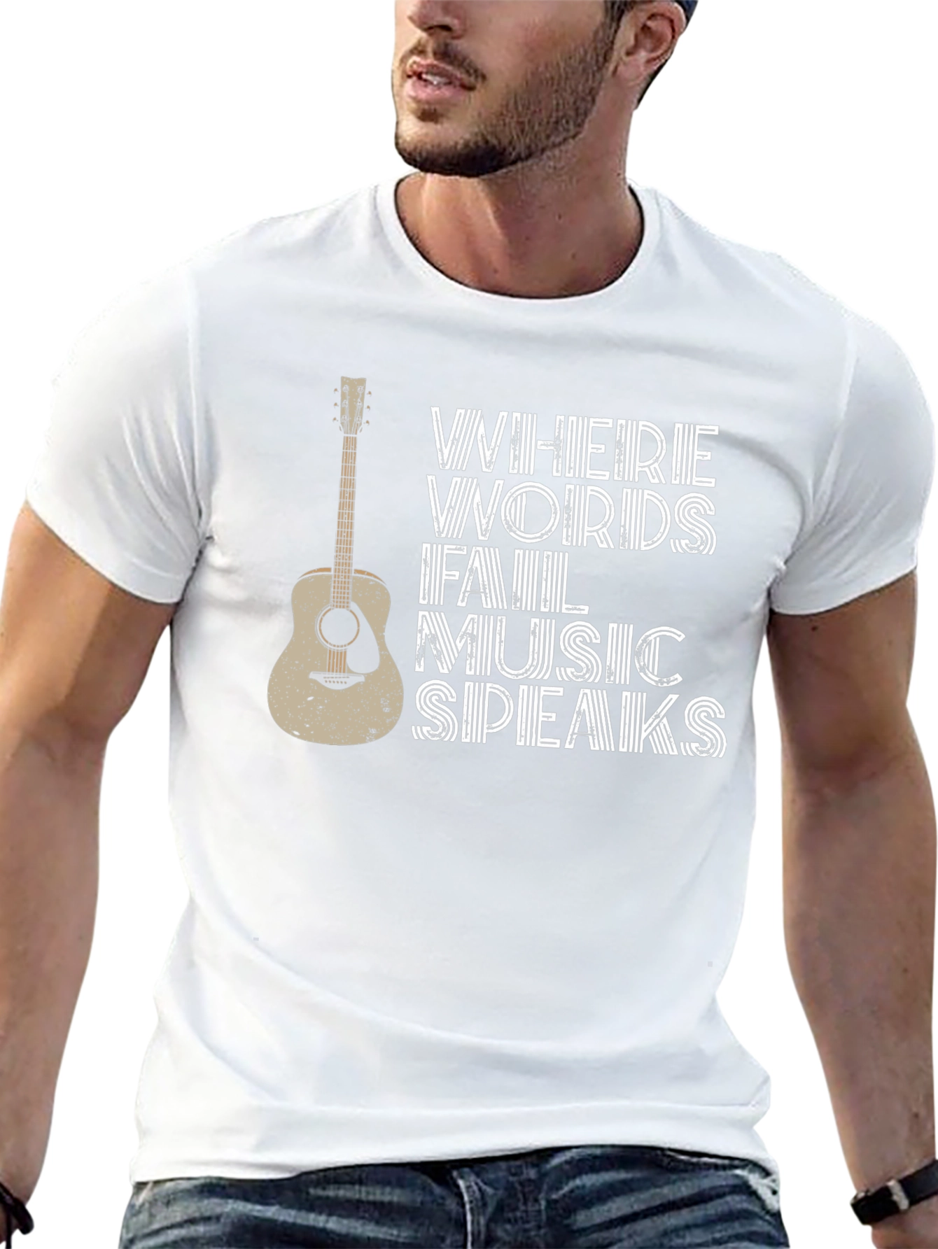 Black Where Words Fail Music Speaks T-Shirt view 13