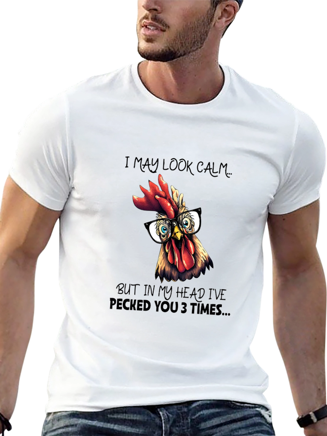 Black Funny Chicken T-Shirt - I May Look Calm view 13