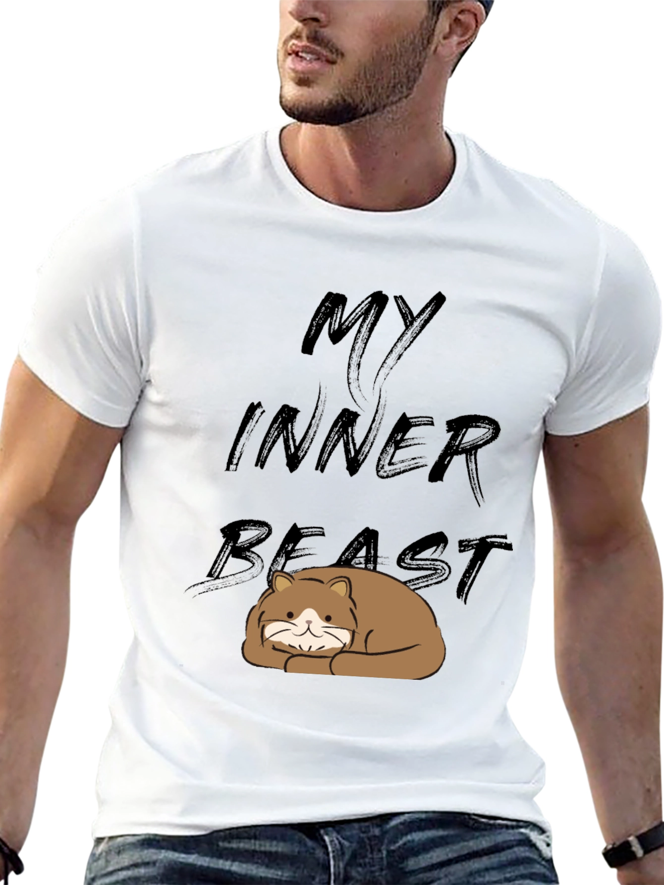 Black My Inner Beast T-Shirt - Cute Cat Graphic Tee view 13