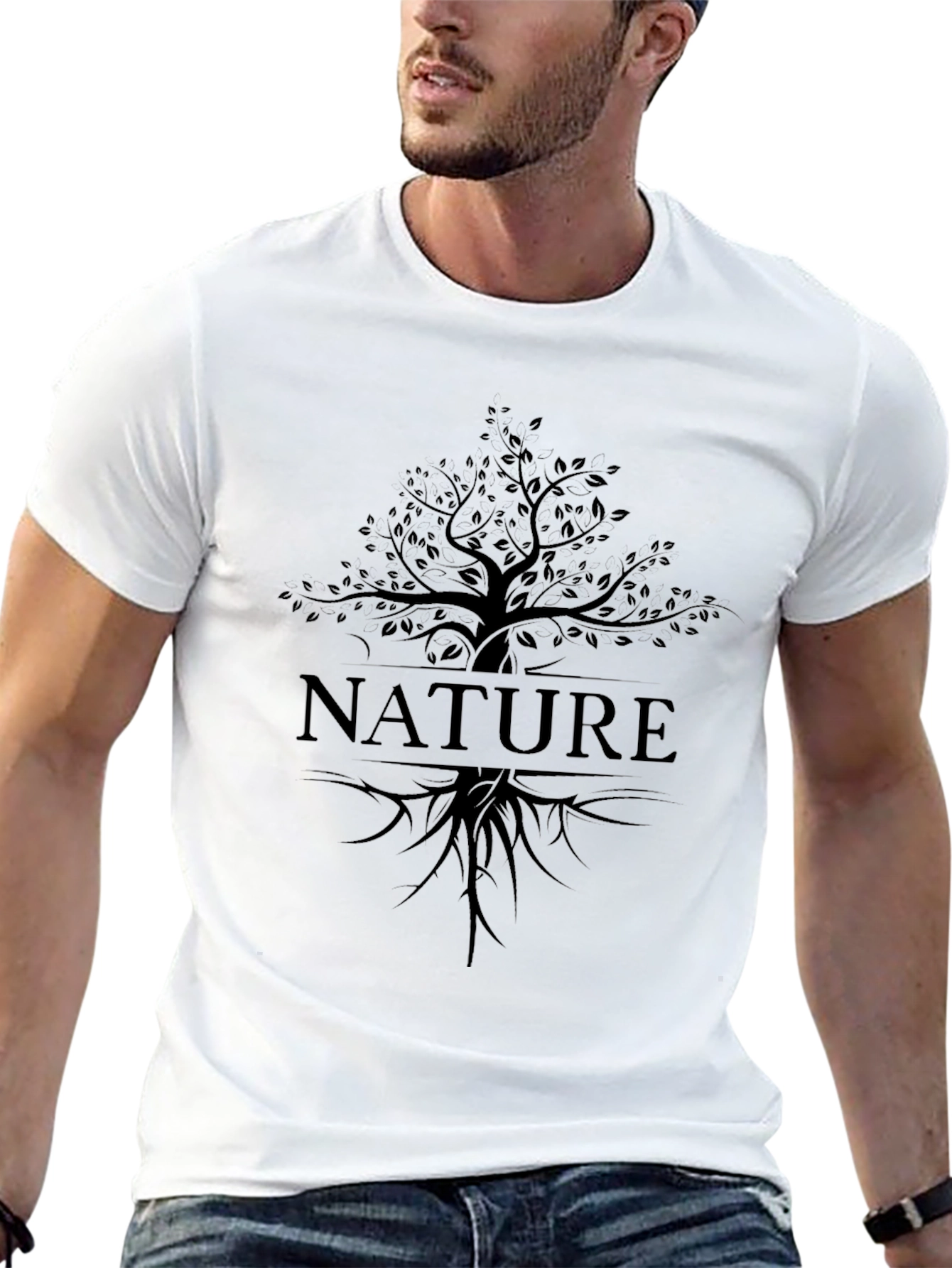 Black Nature Tree Graphic Tee - Black Cotton Casual T-Shirt view 13