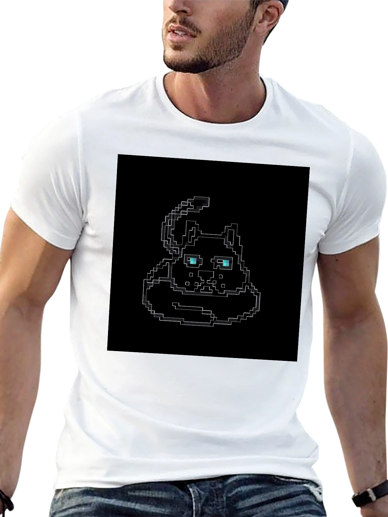 Black Pixel Art Cat T-Shirt - Black view 13