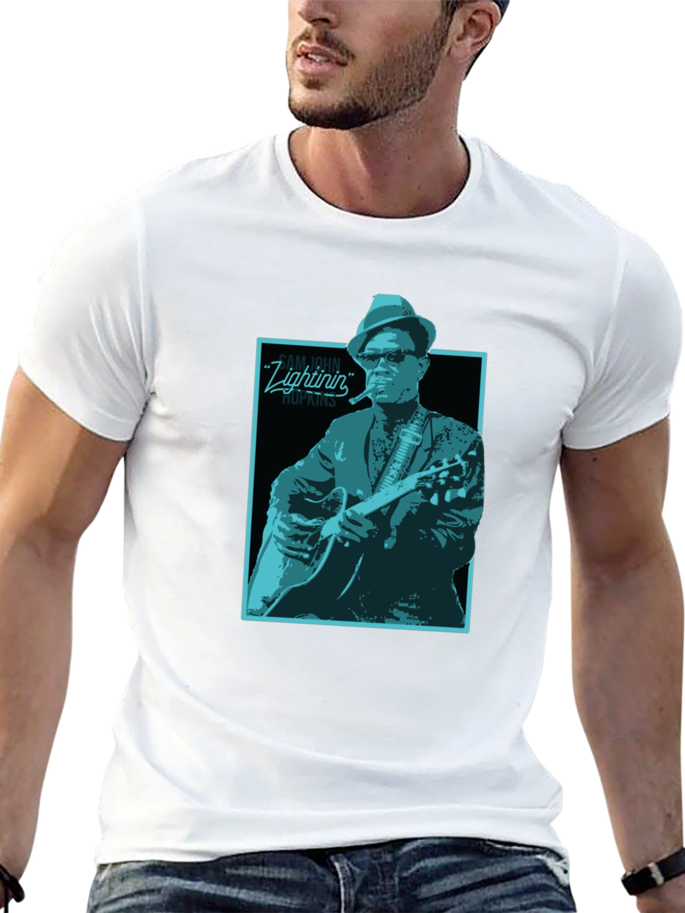 Black Lightnin' Hopkins Graphic Tee - Black Cotton T-Shirt view 13