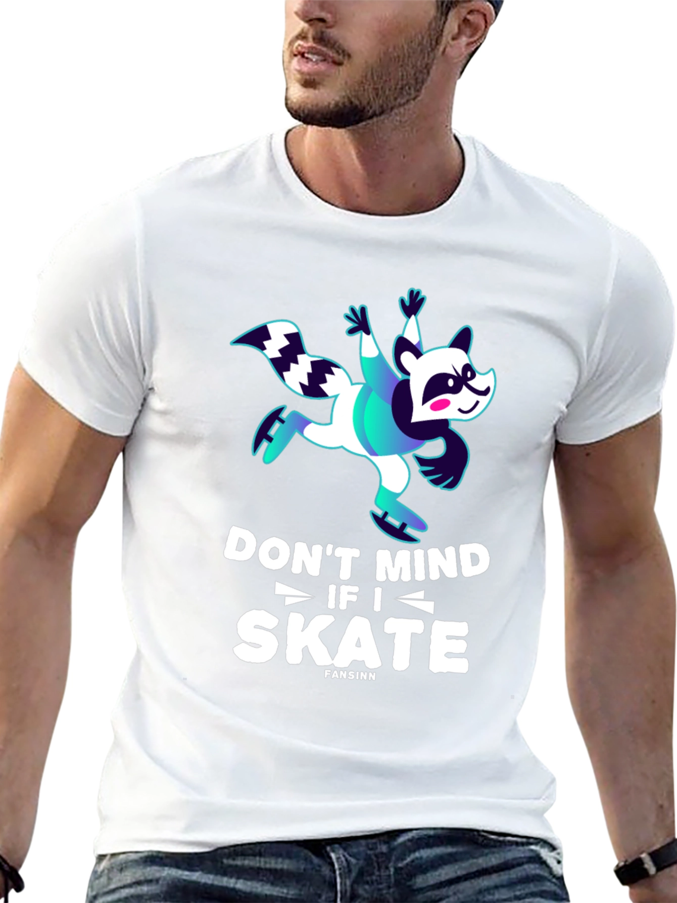 Black Funny Skater Raccoon Graphic T-Shirt view 13