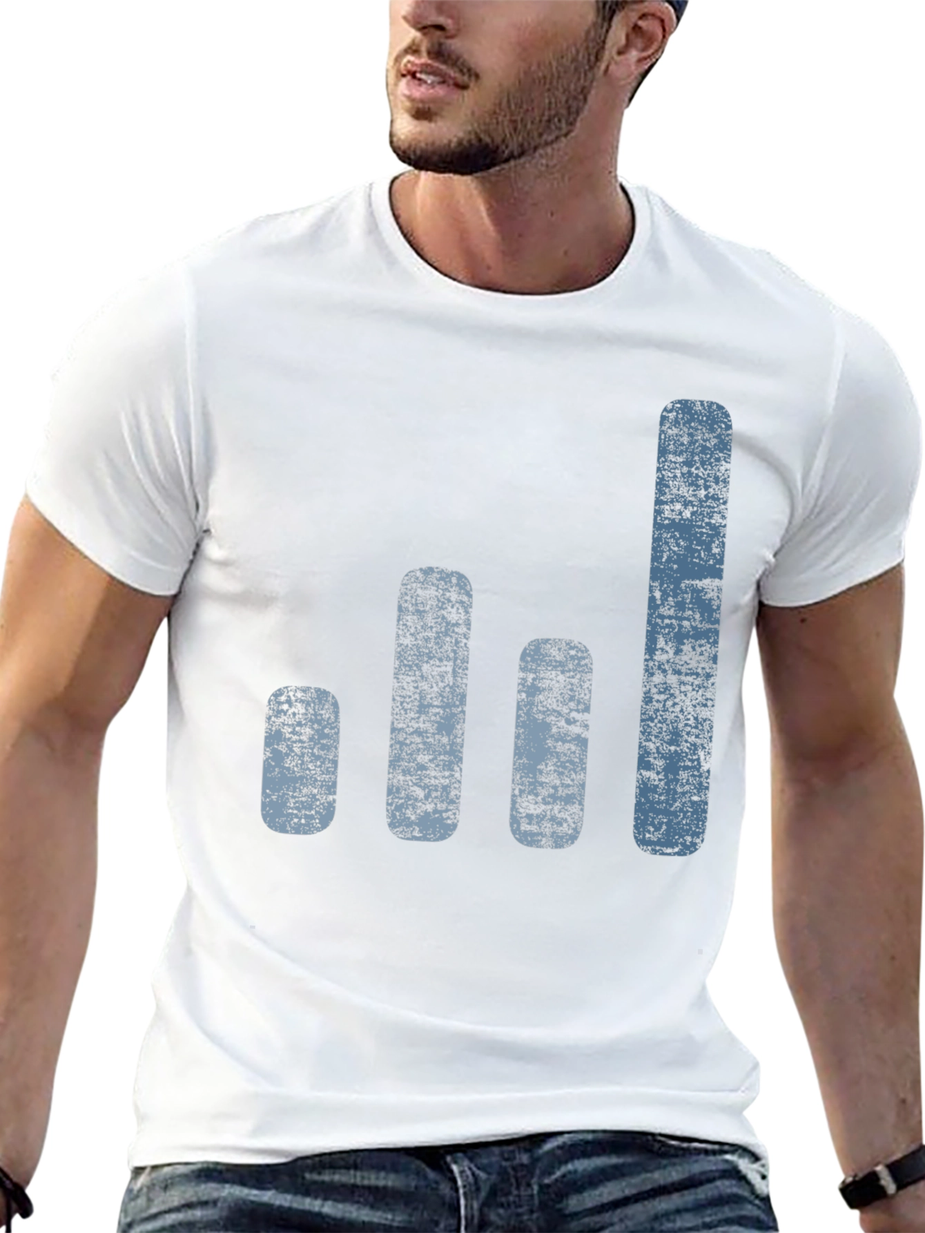 Black Distressed Bar Graph Tee - Trendy Black Cotton Blend Shirt view 13