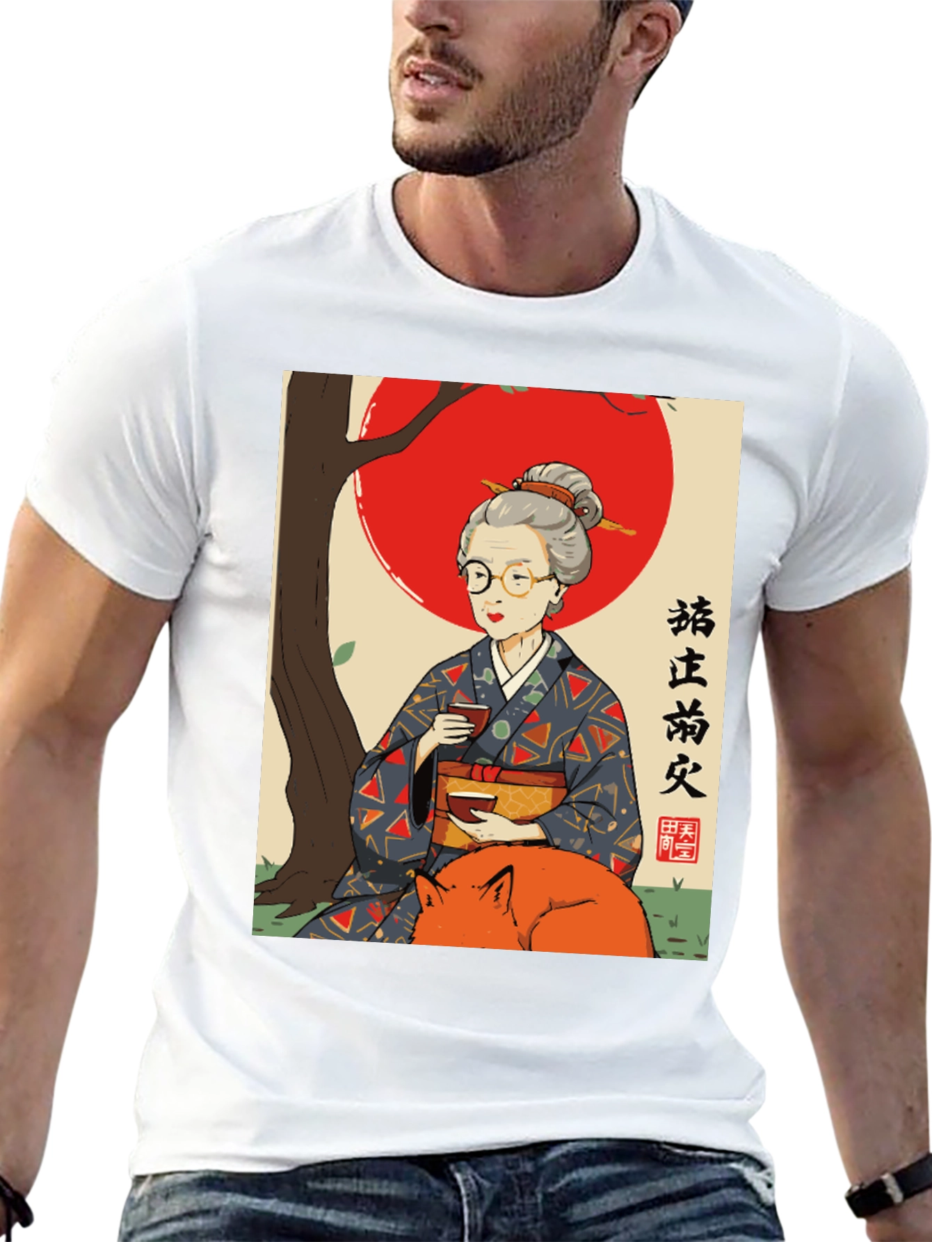 Black Japanese Art T-Shirt - Fox & Lady Design view 13