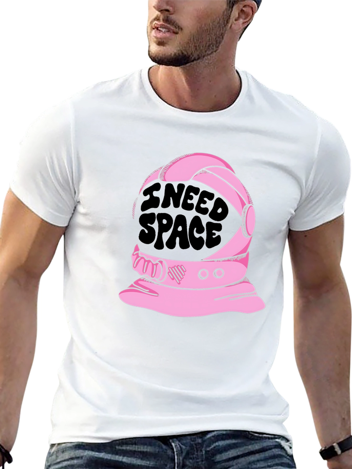 Black I Need Space T-Shirt - Astronaut Helmet Design view 13
