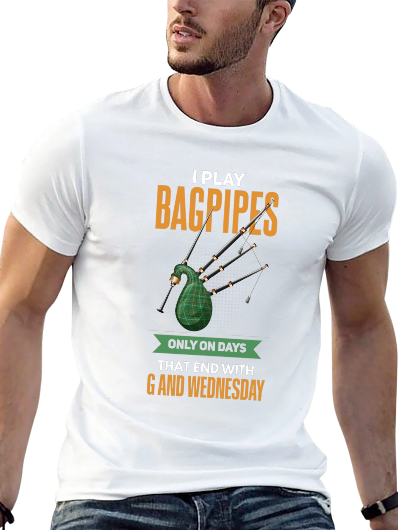 Black Funny Bagpipes T-Shirt - Days Ending in 'G' view 13