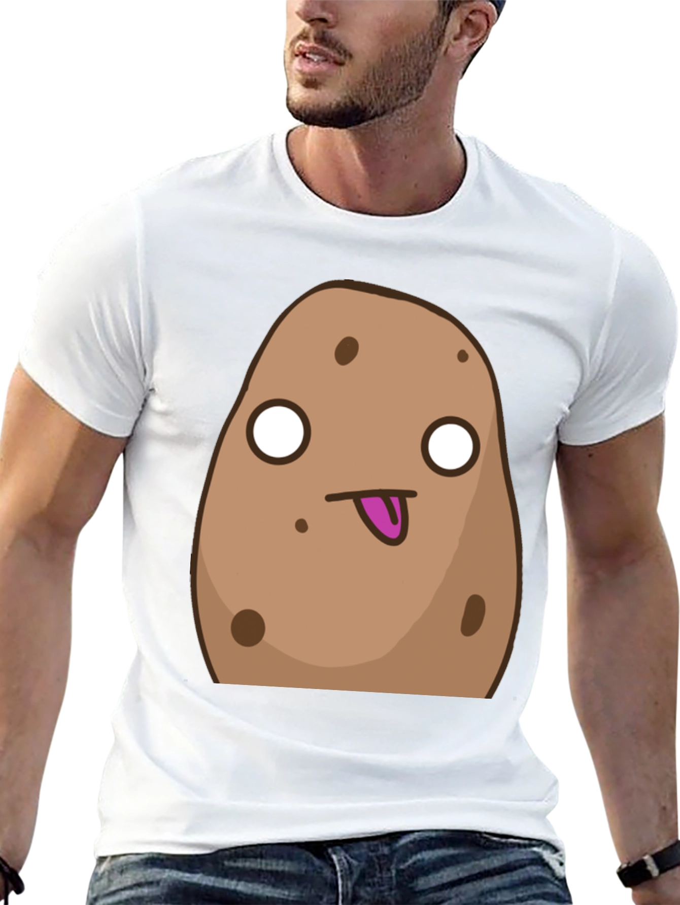 Black Funny Cartoon Potato Graphic Black T-Shirt view 13