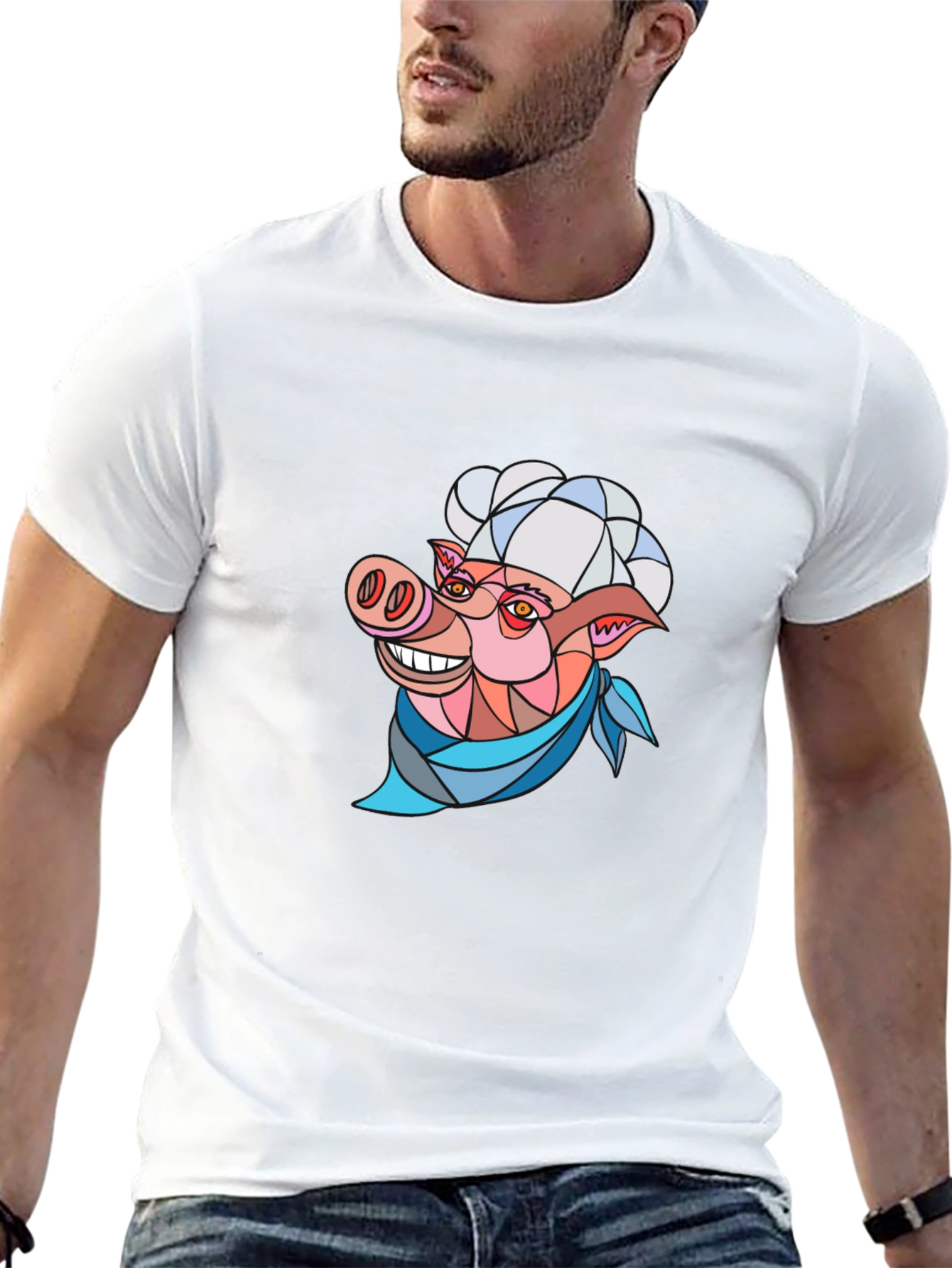 Black Chef Pig Graphic T-Shirt - Black Cotton view 13