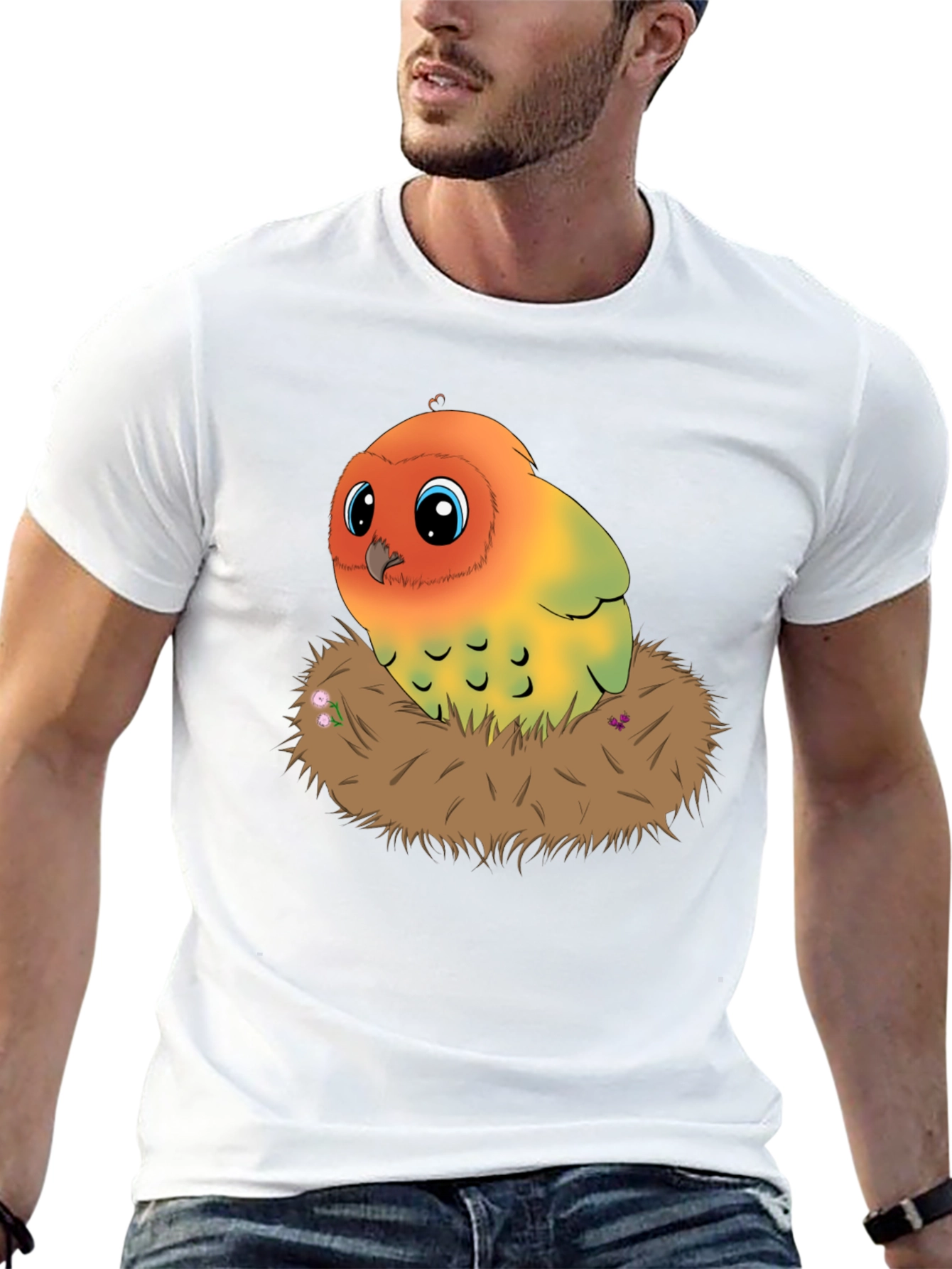 Black Cute Lovebird in Nest Graphic Tee view 13