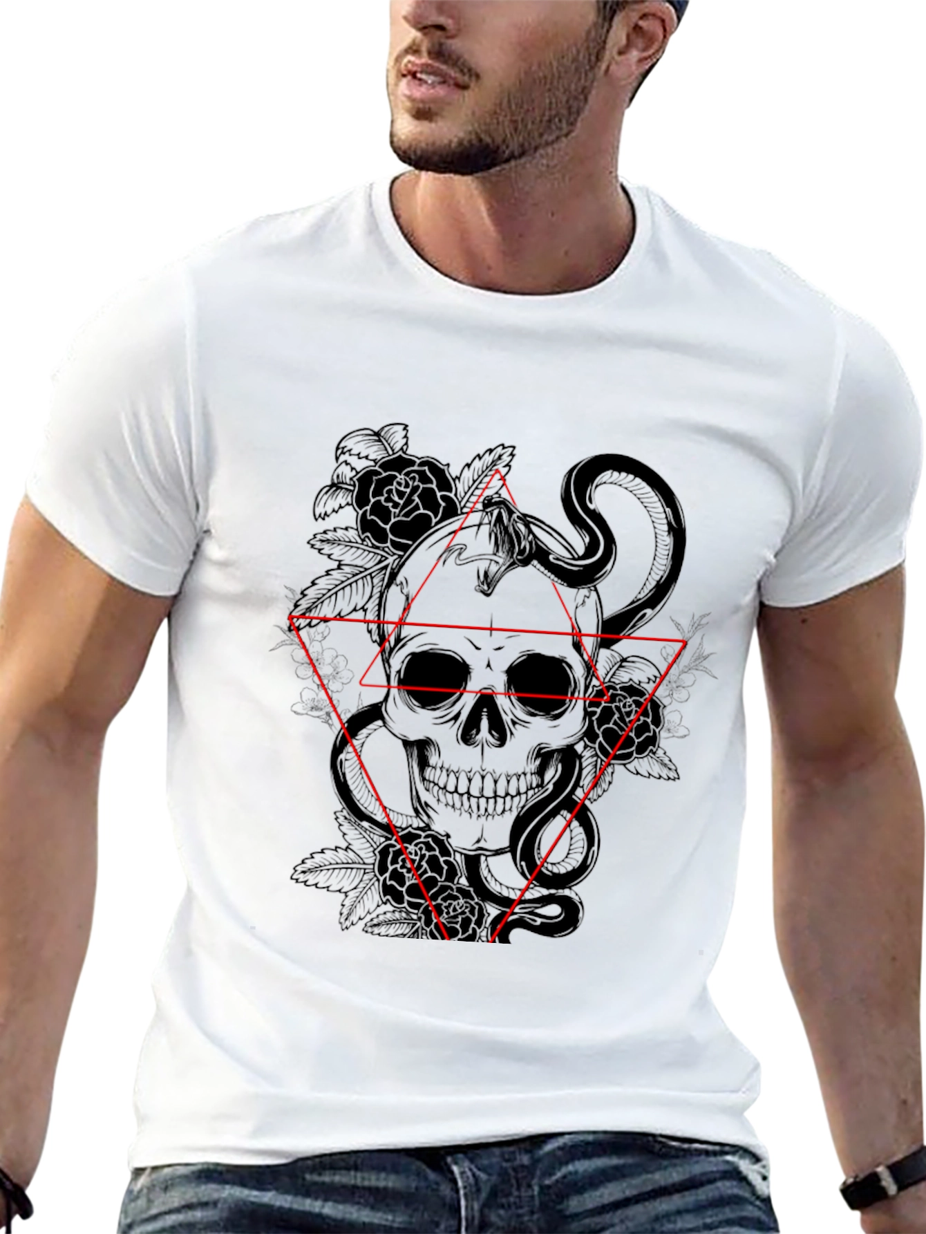 Black Skull & Snake Graphic Tee - Edgy Style view 13