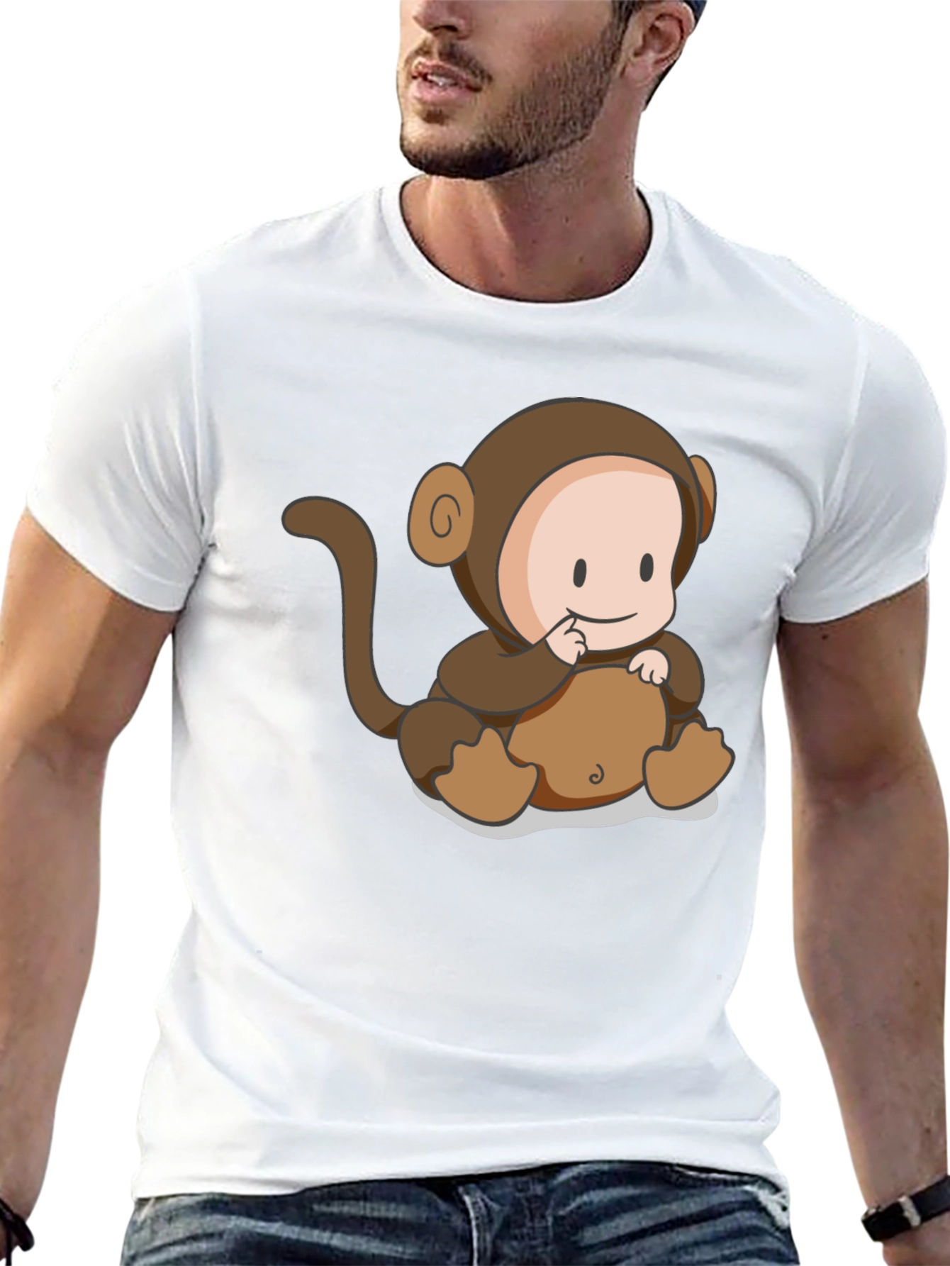 Black Cute Monkey Cartoon Black T-Shirt view 13
