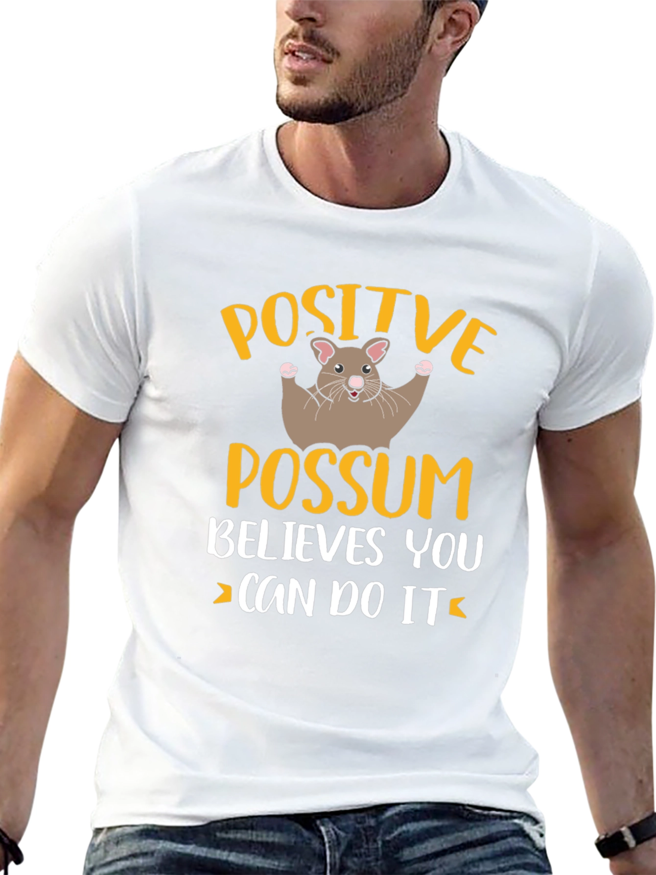 Black Positive Possum Believes in You Graphic Tee view 13