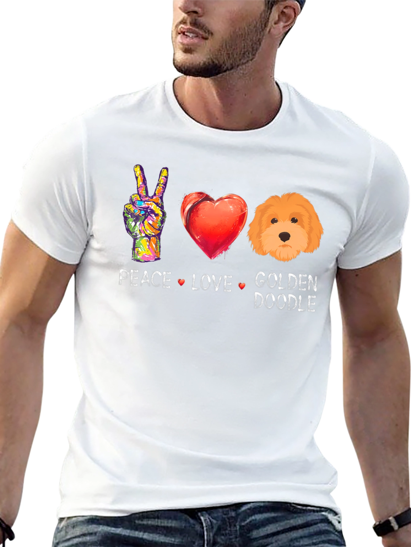 Black Peace Love Golden Doodle T-Shirt view 13