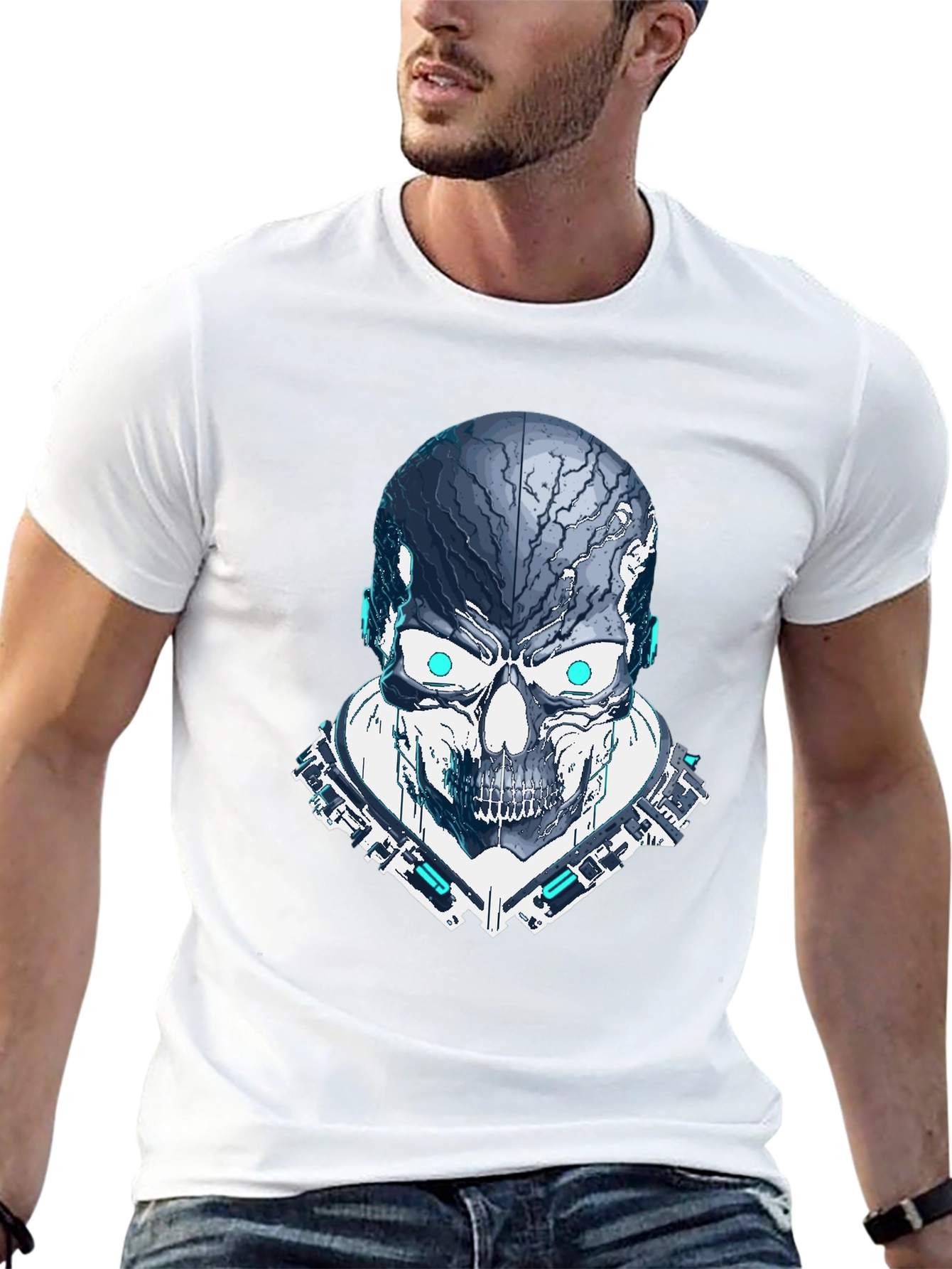 Black Cyber Skull Graphic Tee - Black view 13