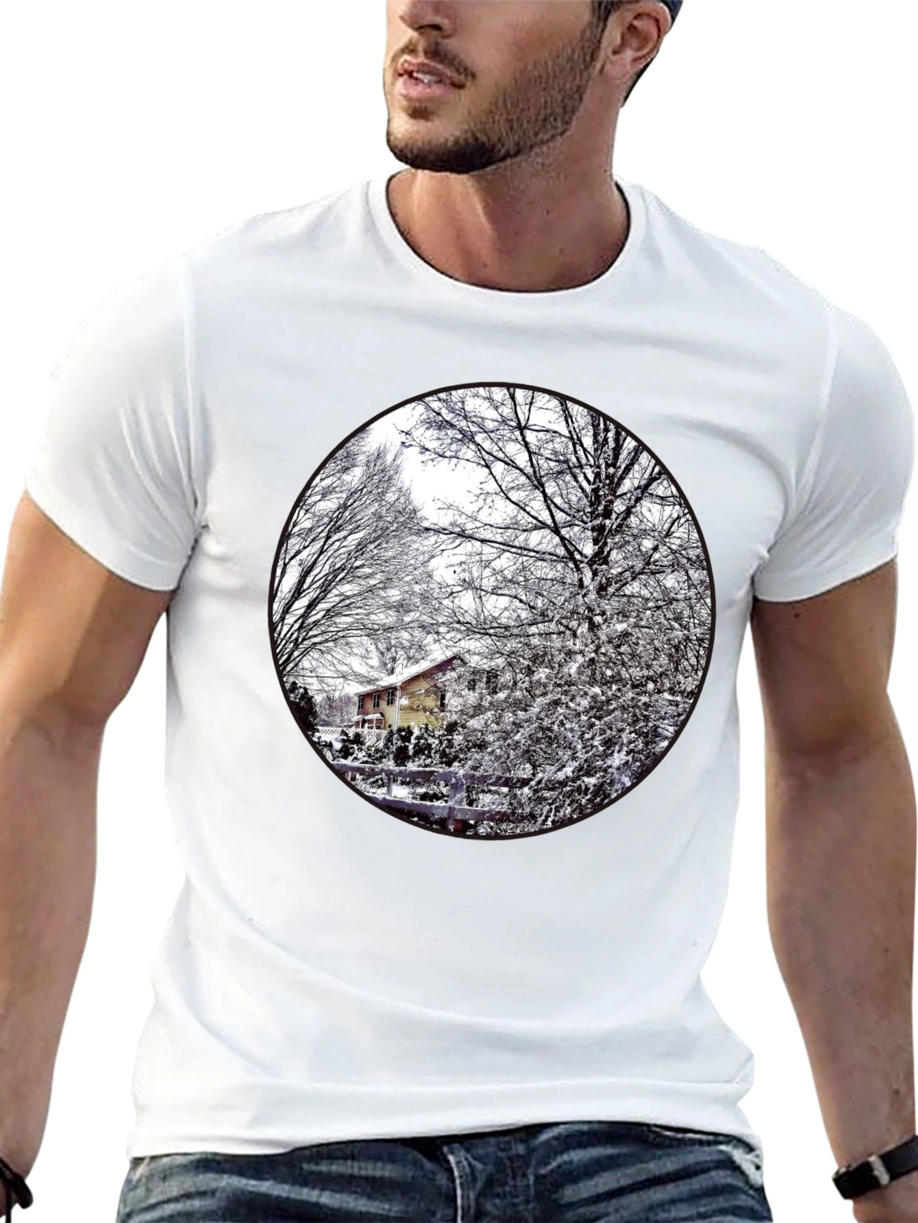 Black Winter Scene Graphic Tee - Black Cotton Blend view 13