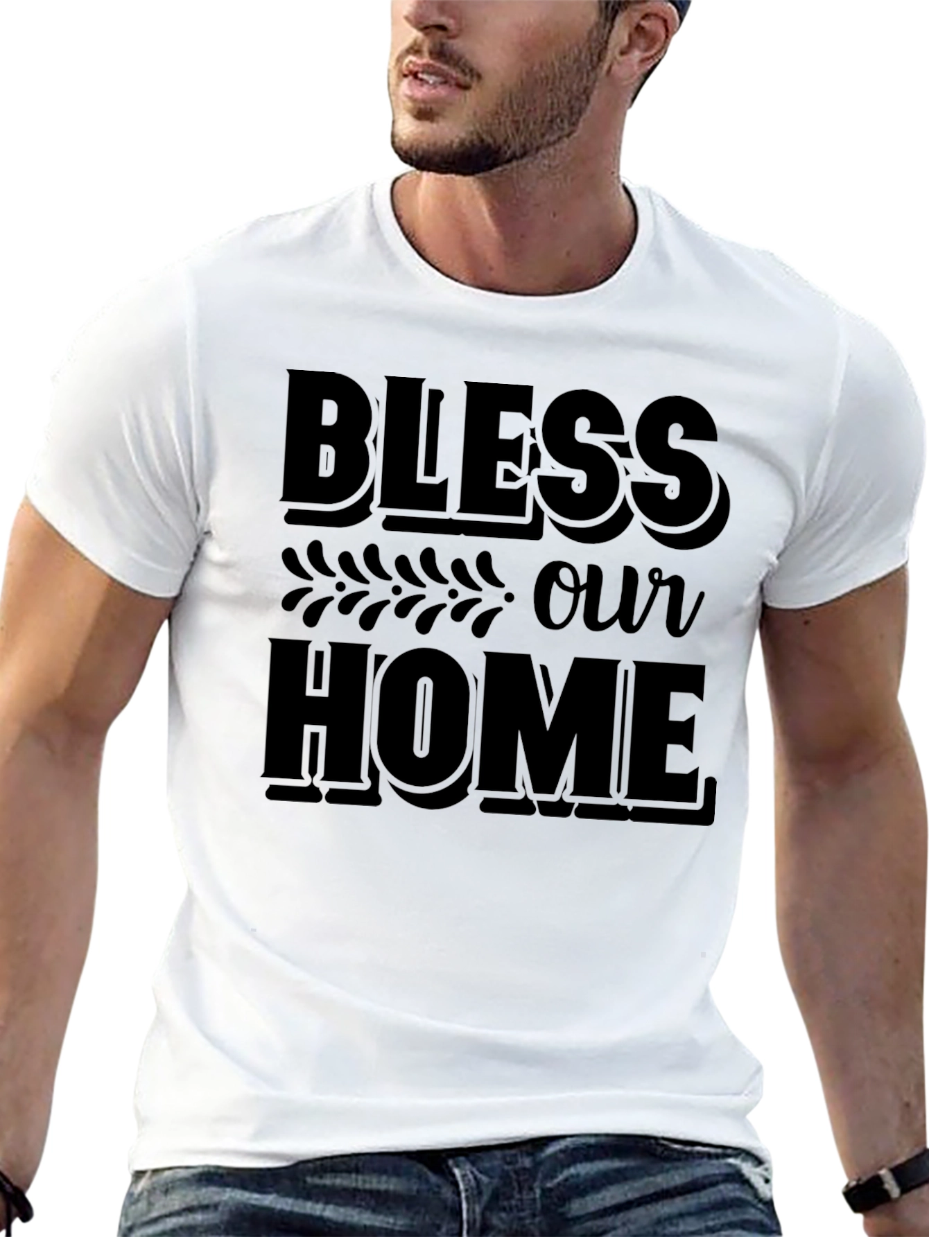 Black Bless Our Home Graphic Tee - Unisex Black T-Shirt view 13