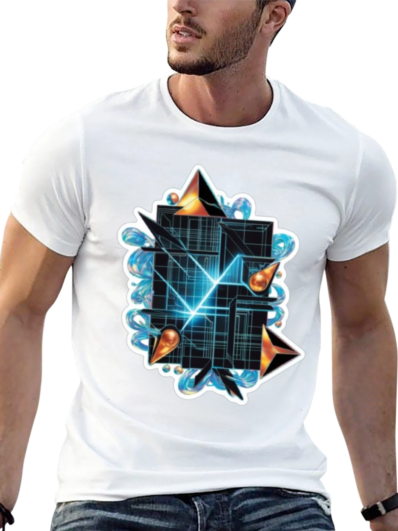 Black Abstract Geometric Graphic Tee - Stylish Black T-Shirt view 13