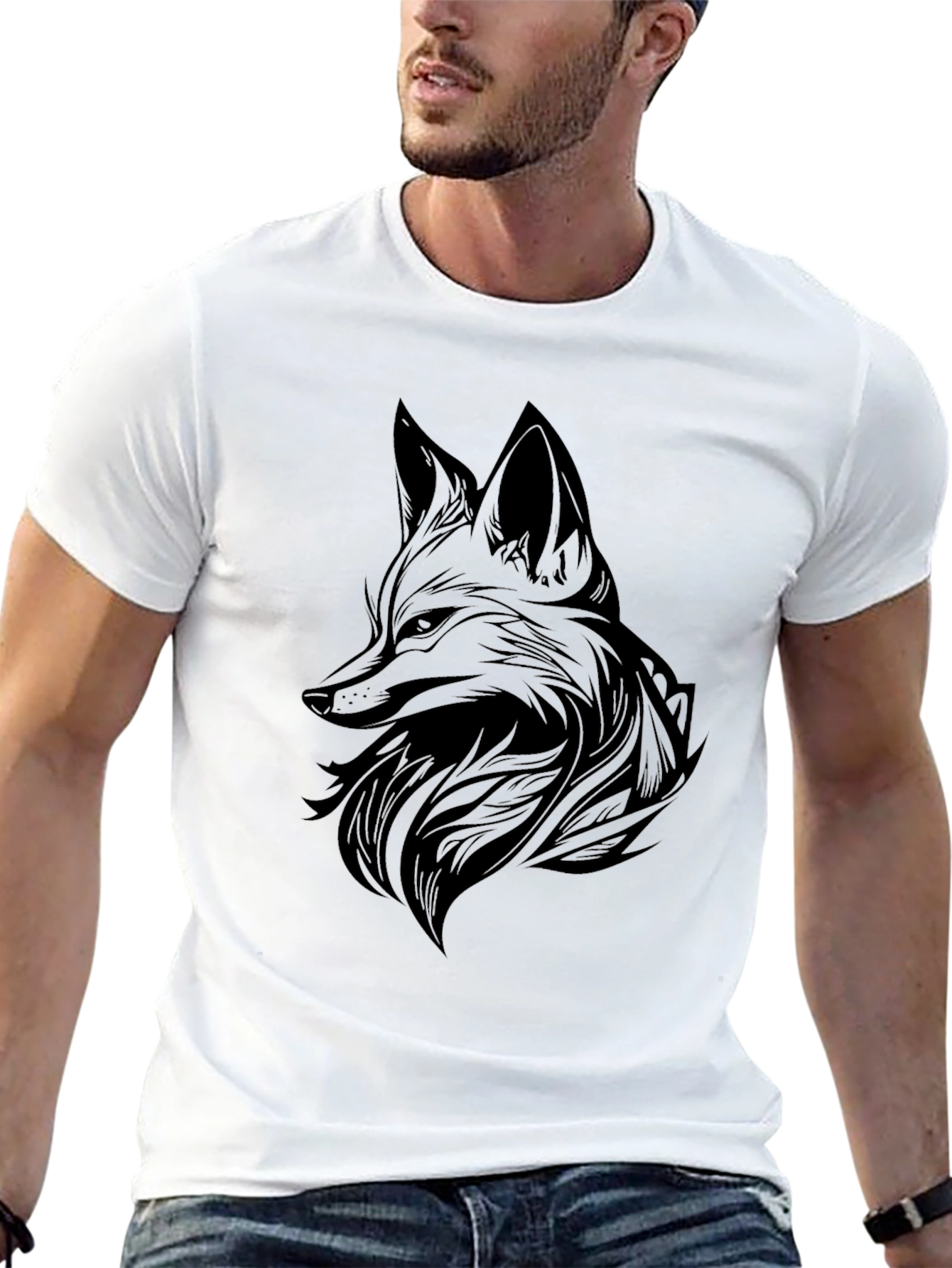 Black Black Fox Graphic Tee - Men's Stylish Print T-Shirt view 13
