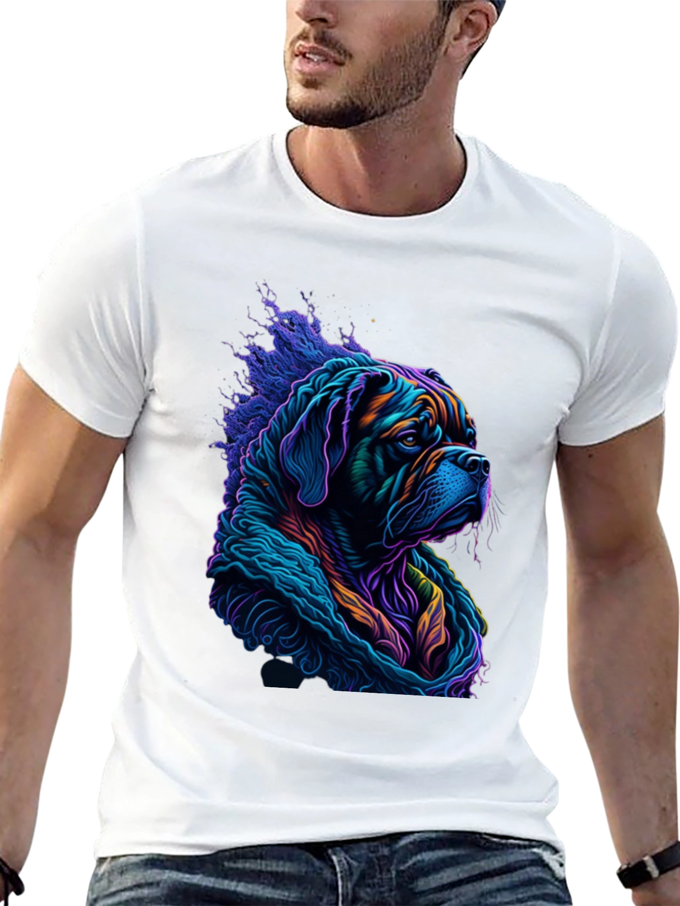 Black Vibrant Dog Graphic Tee - Stylish Men's Black T-Shirt view 13