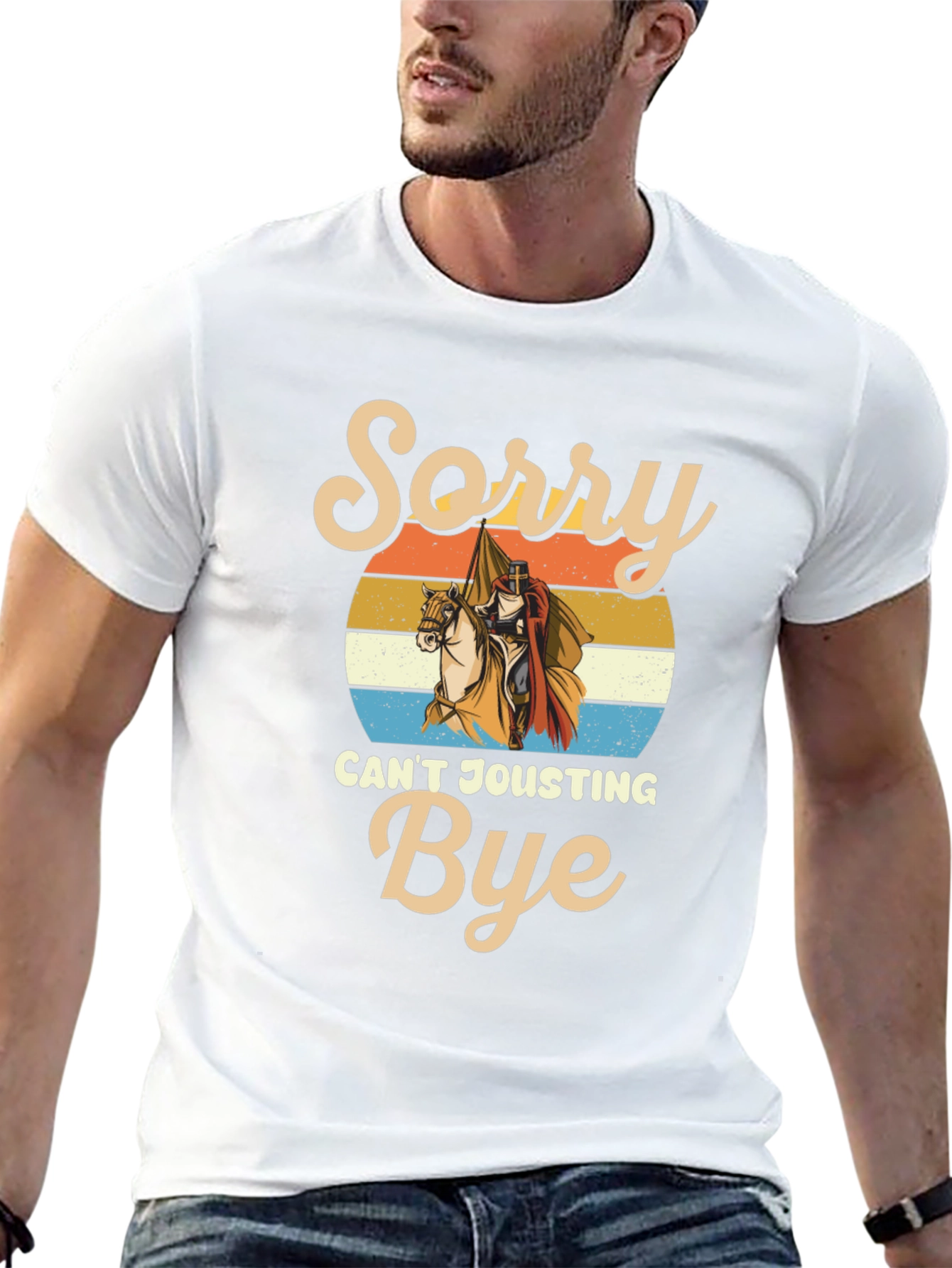 Black Sorry Can't Jousting Bye Funny Medieval Knight T-Shirt view 13