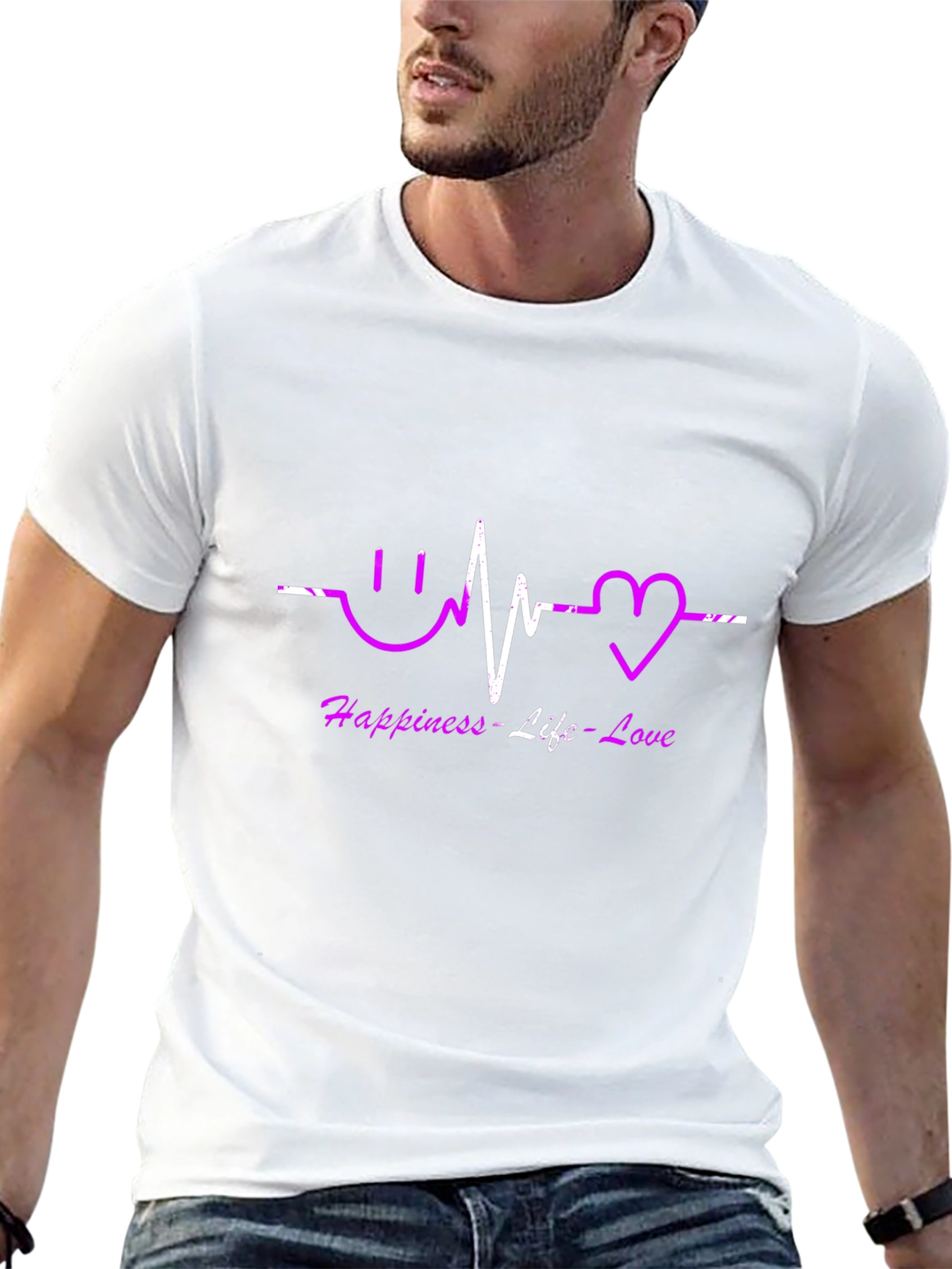 Black Happiness Life Love T-Shirt view 13