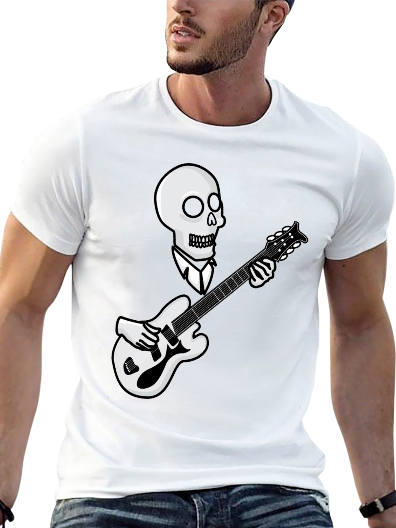 Skull Guitarist Graphic Tee - Black - 13