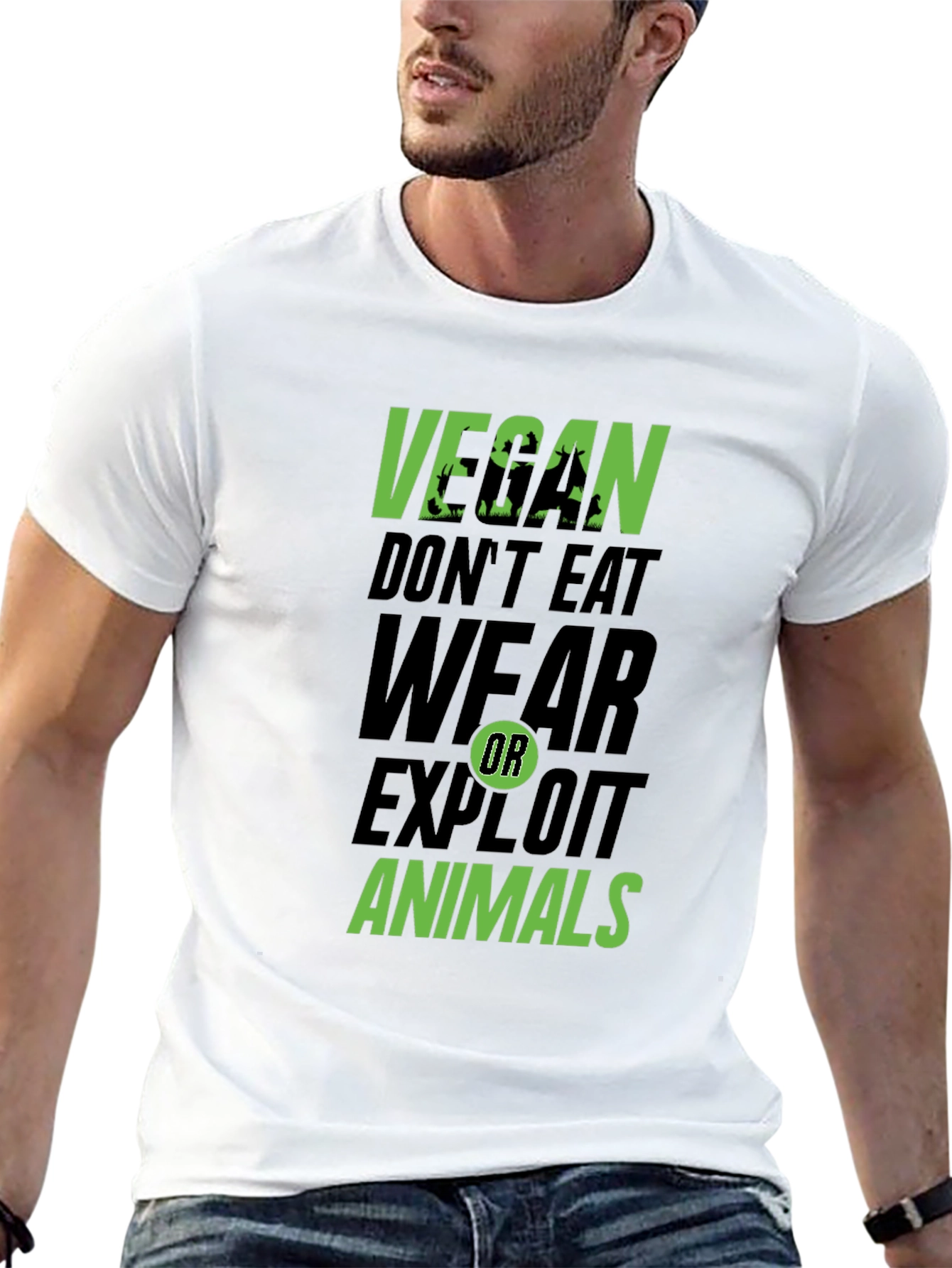 Black Vegan Don't Eat, Wear, Exploit Animals Graphic Tee view 13
