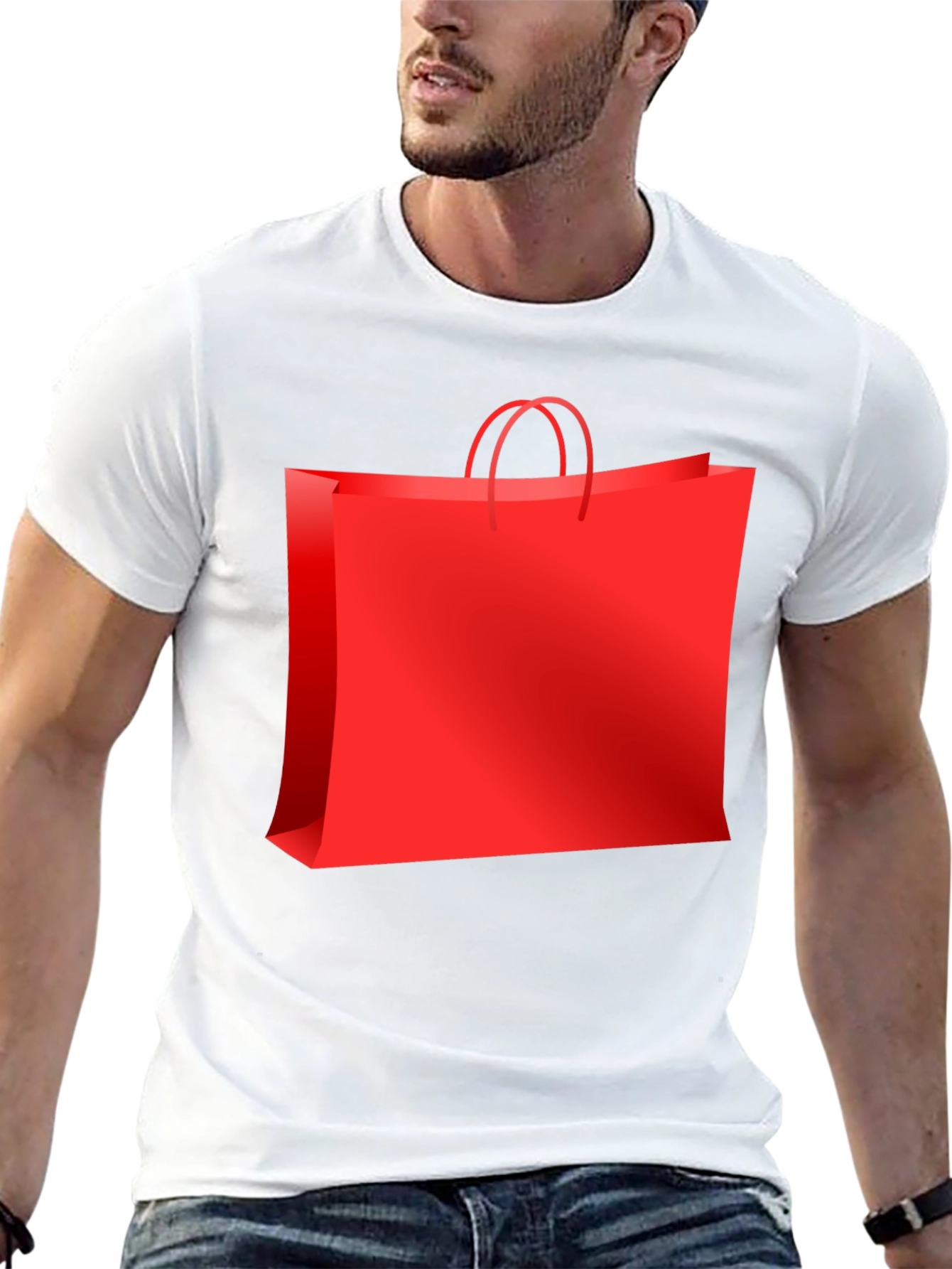 Black Red Shopping Bag Graphic Tee - Black Casual T-Shirt view 13