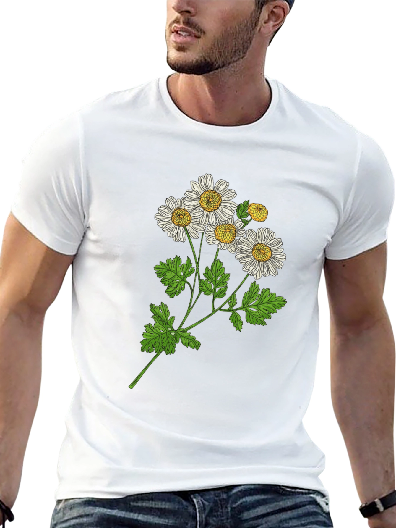 Black Botanical Daisy Graphic T-Shirt - Black view 13