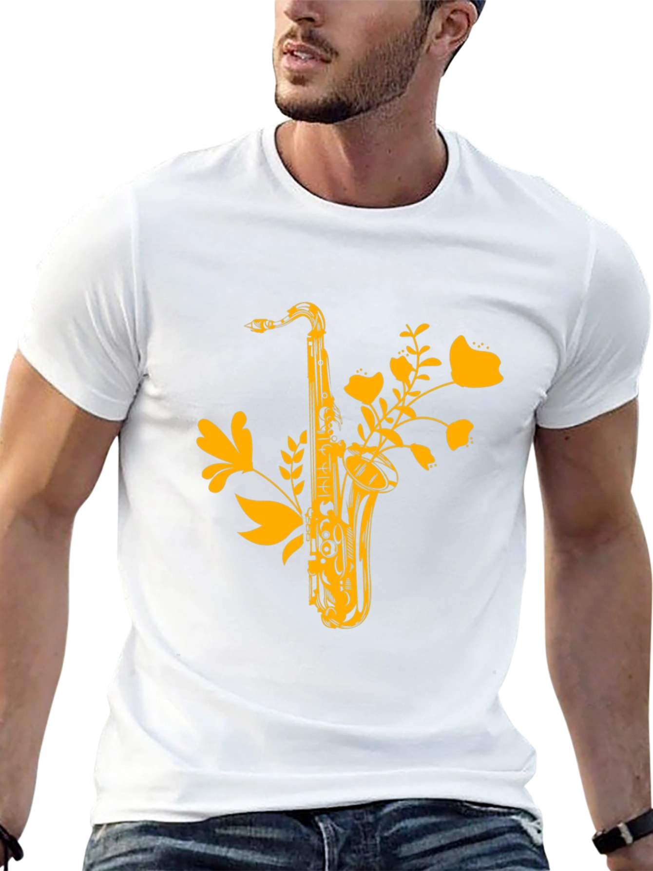 Black Saxophone Floral Graphic Tee - Black Cotton Comfort view 13