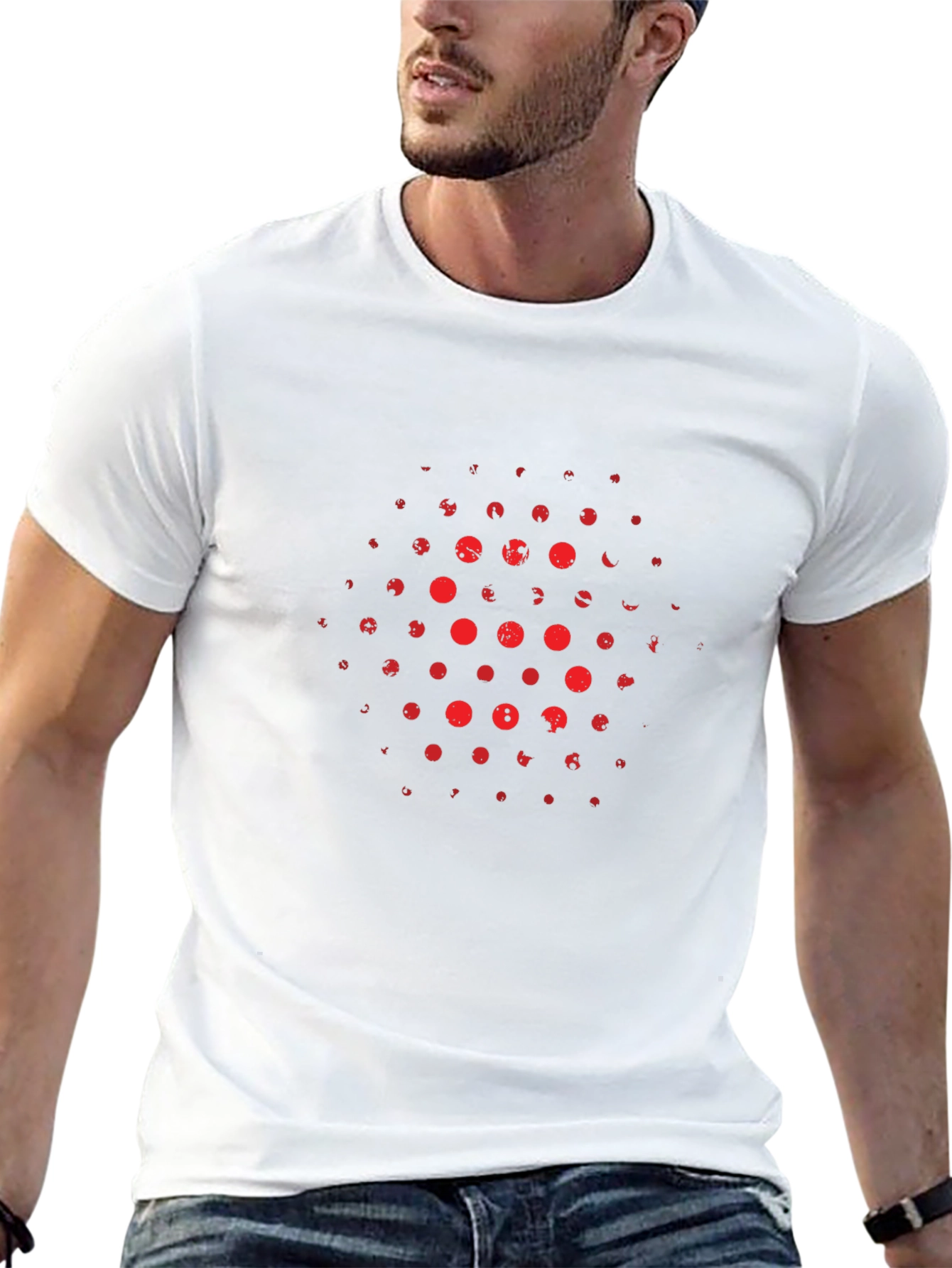 Black Abstract Red Dot Pattern Black T-Shirt view 13