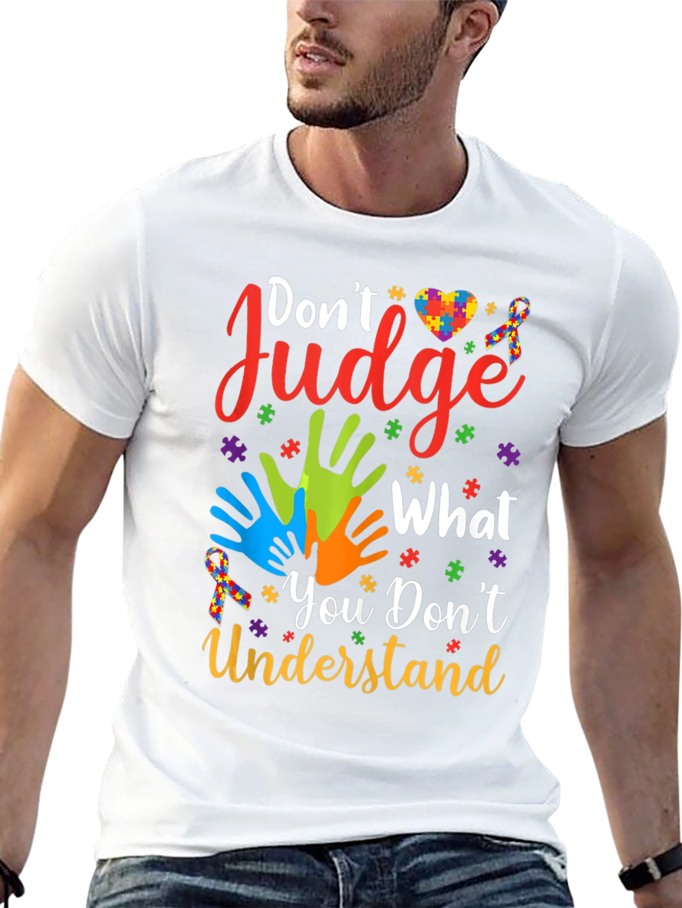 Black Autism Awareness Graphic Tee - Don't Judge view 13