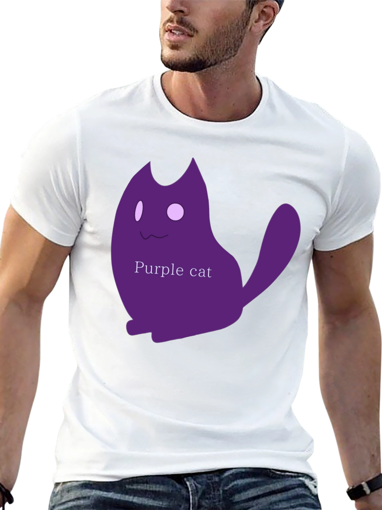 Black Black T-Shirt with Purple Cat Graphic view 13
