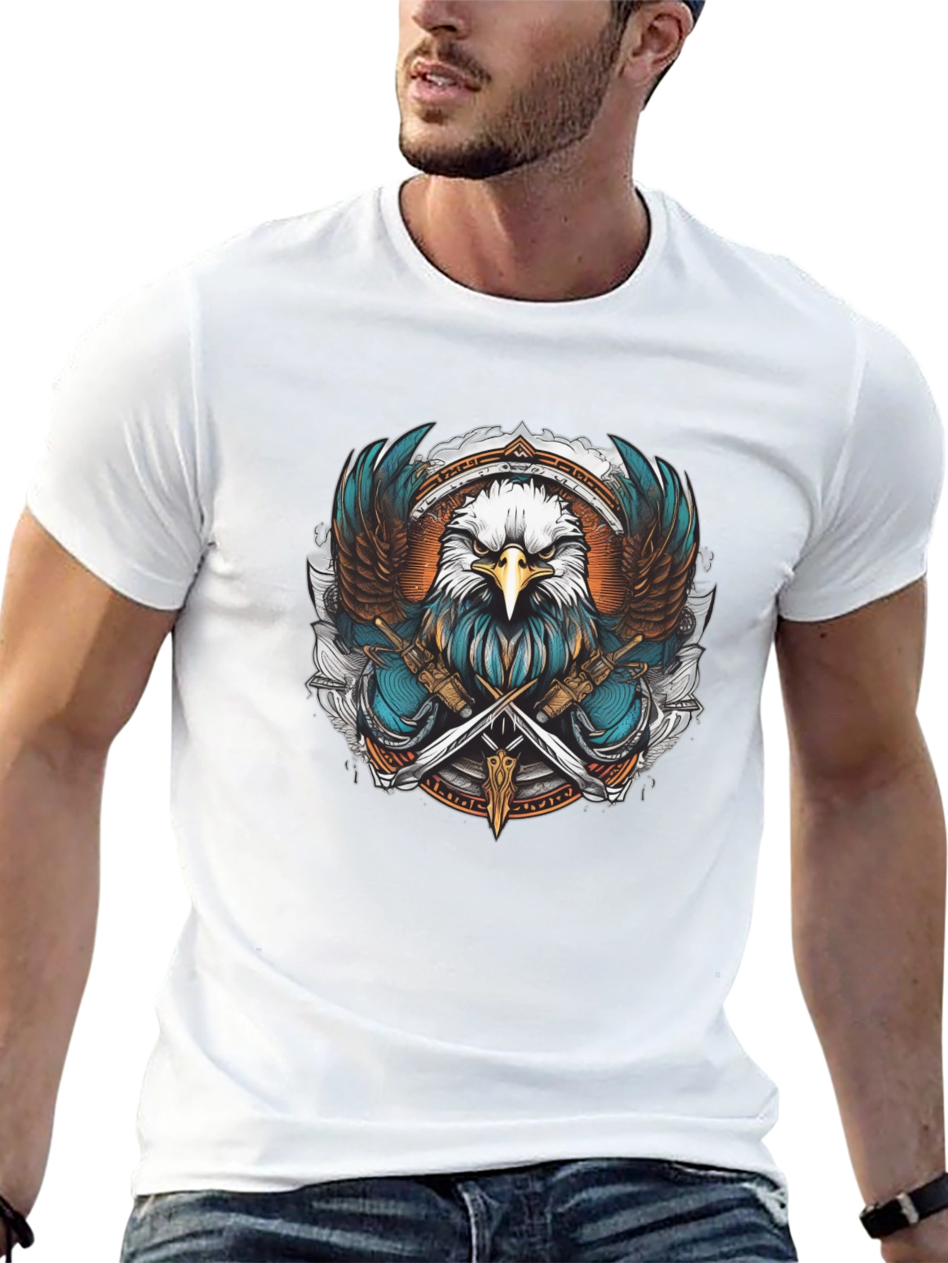 Black Eagle & Swords Graphic Tee - Stylish Unisex Shirt view 13